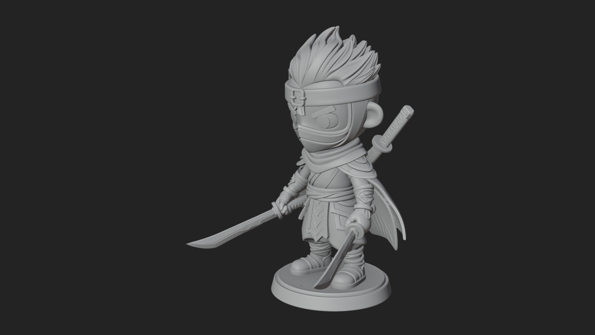 Chibi Masked Ninja Statue Design 7 3D Print Model 3D Model