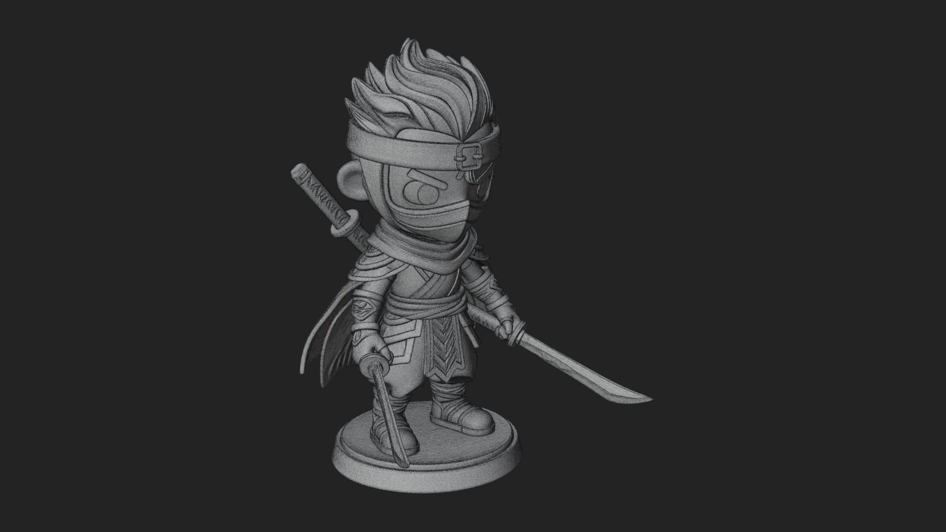 Chibi Masked Ninja Statue Design 7 3D Print Model 3D Model