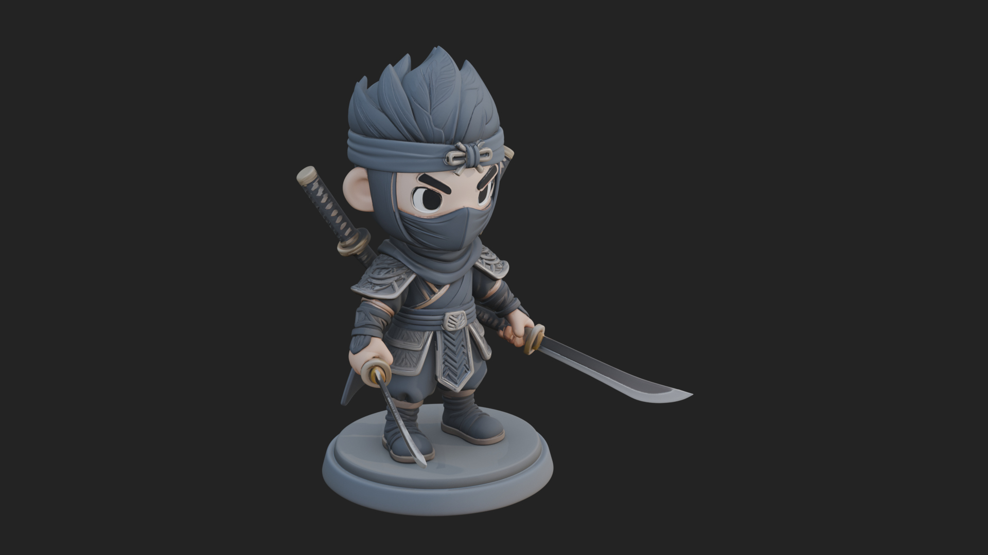 Chibi Masked Ninja Statue Design 8 3D Print Model 3D Model