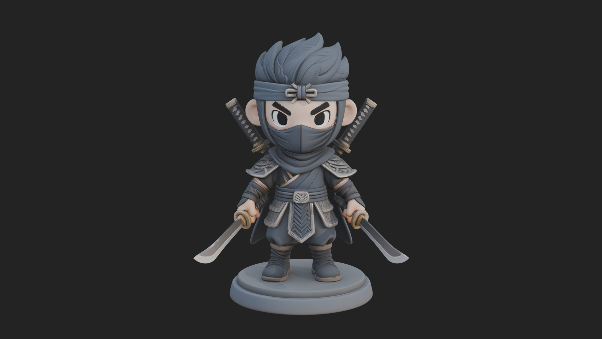 Chibi Masked Ninja Statue Design 8 3D Print Model 3D Model