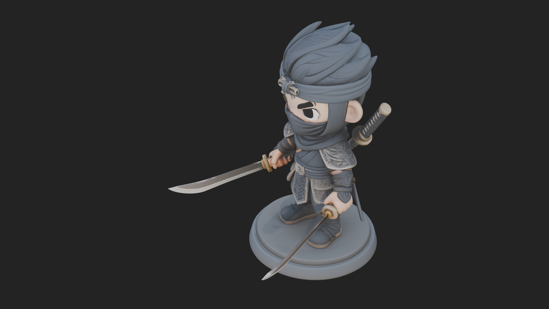 Chibi Masked Ninja Statue Design 8 3D Print Model 3D Model