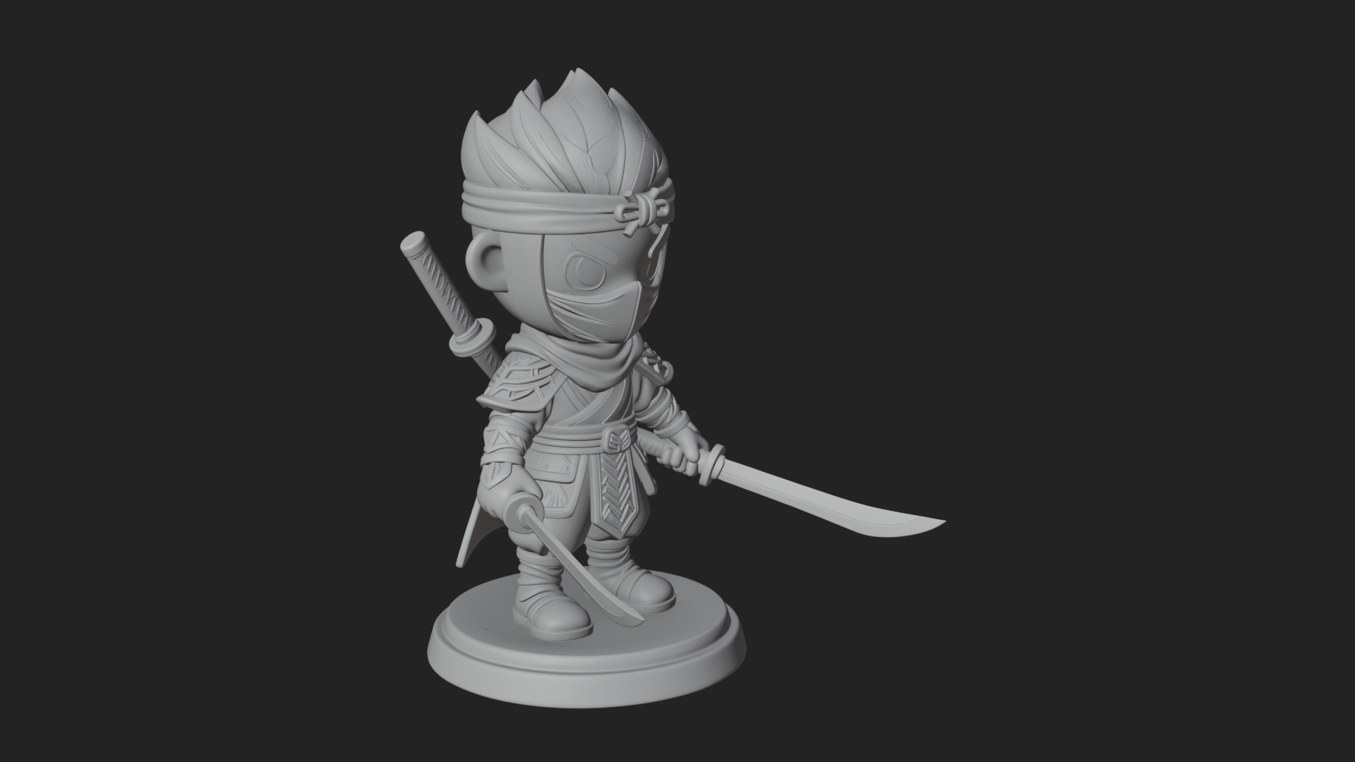 Chibi Masked Ninja Statue Design 8 3D Print Model 3D Model