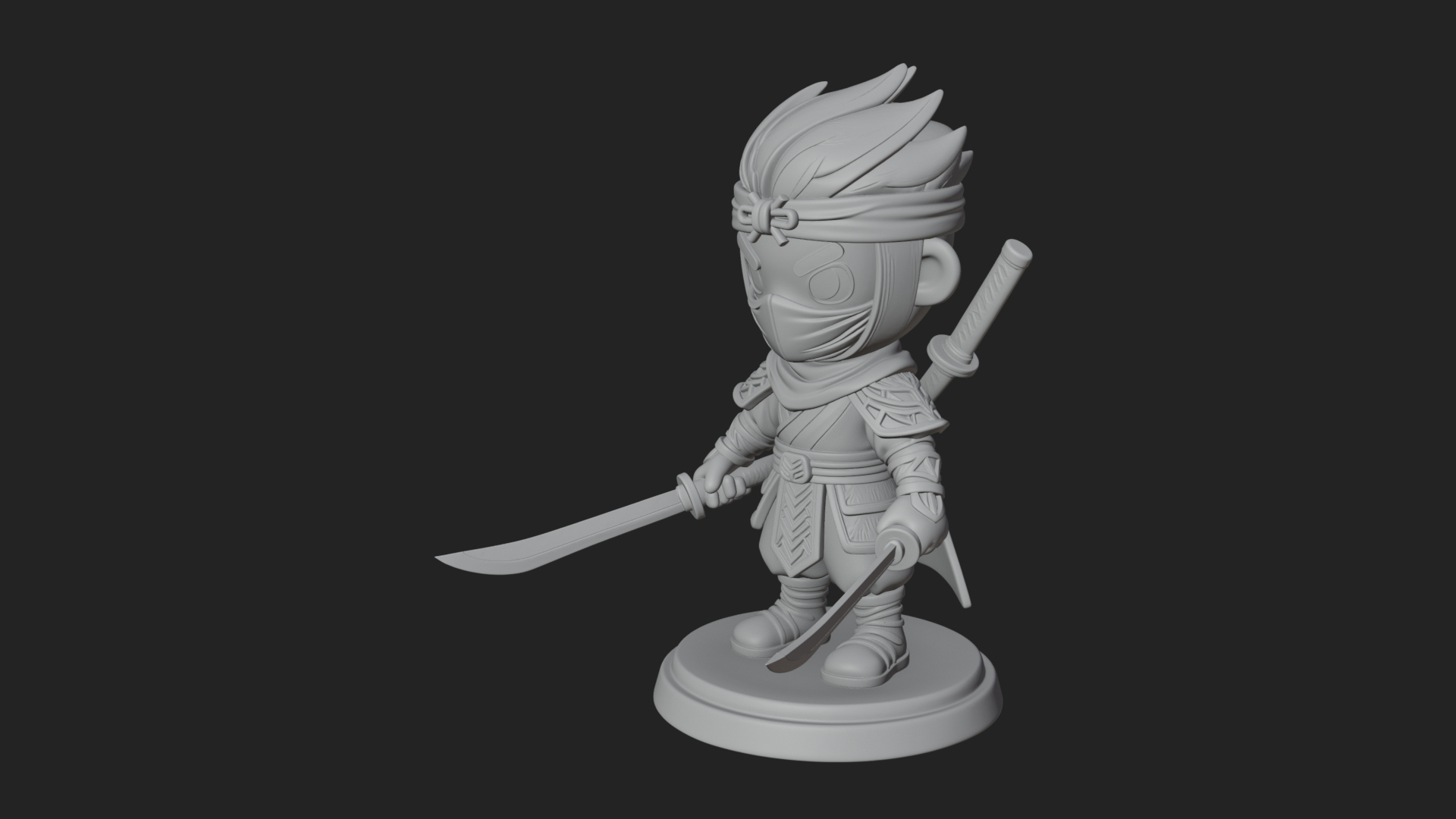 Chibi Masked Ninja Statue Design 8 3D Print Model 3D Model