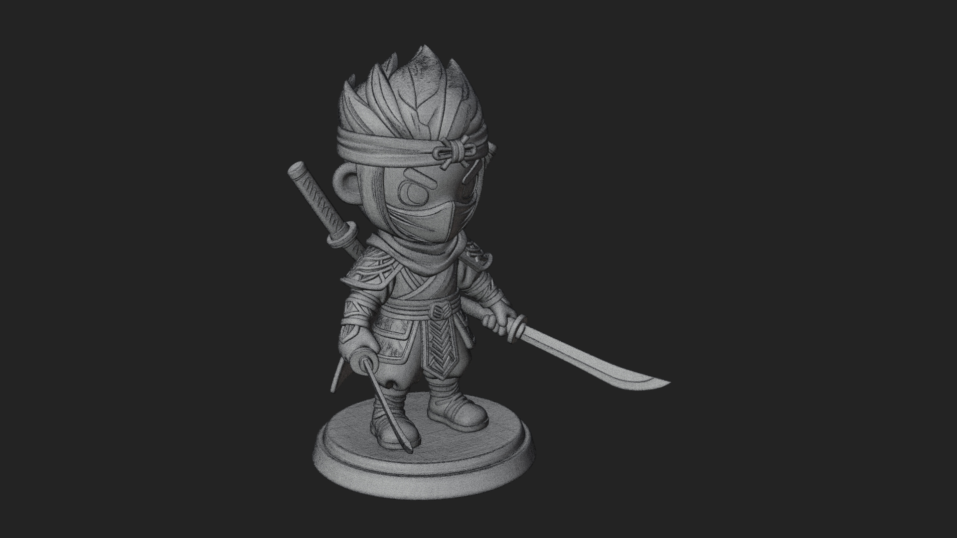 Chibi Masked Ninja Statue Design 8 3D Print Model 3D Model