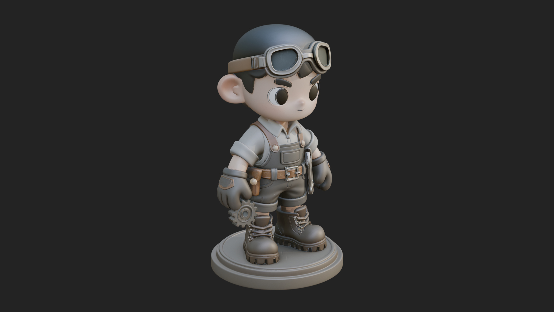 Chibi Mechanic Boy Statue Design 1 3D Print Model 3D Model