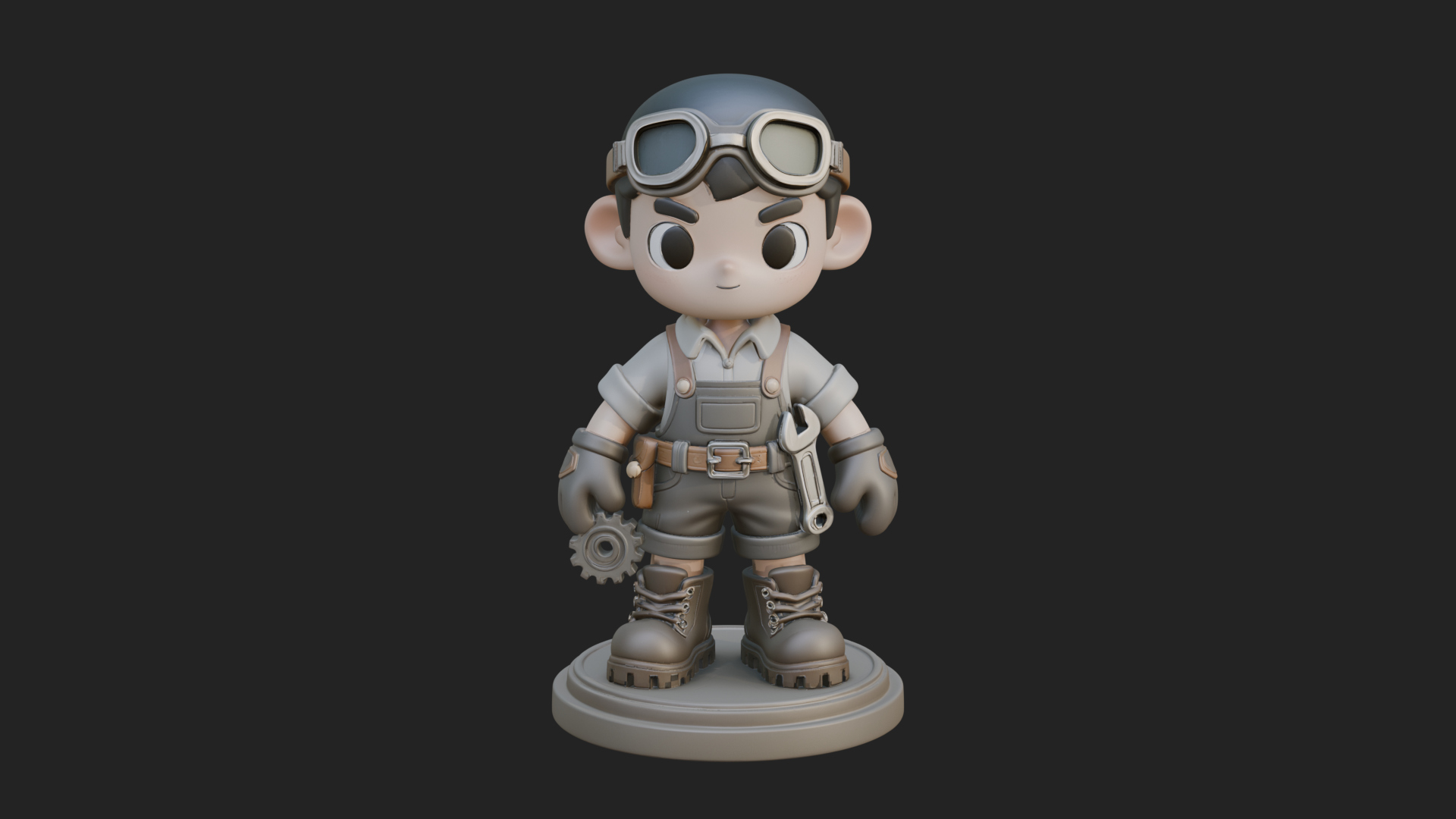 Chibi Mechanic Boy Statue Design 1 3D Print Model 3D Model