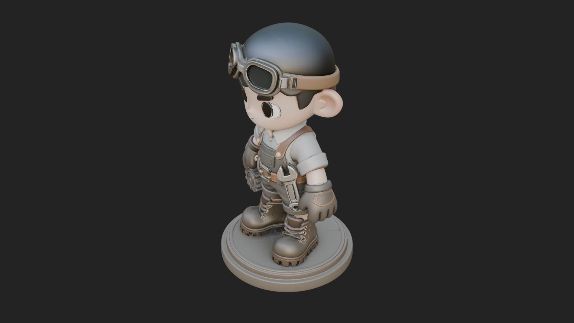 Chibi Mechanic Boy Statue Design 1 3D Print Model 3D Model
