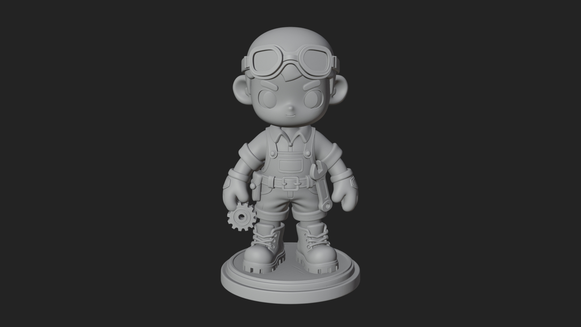 Chibi Mechanic Boy Statue Design 1 3D Print Model 3D Model