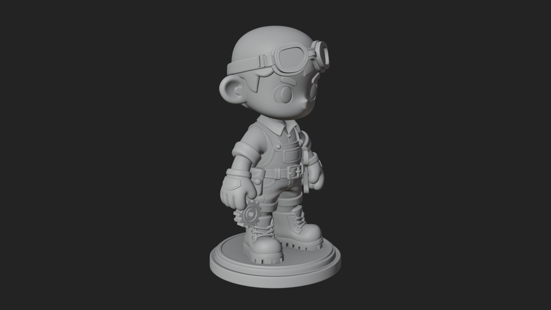 Chibi Mechanic Boy Statue Design 1 3D Print Model 3D Model