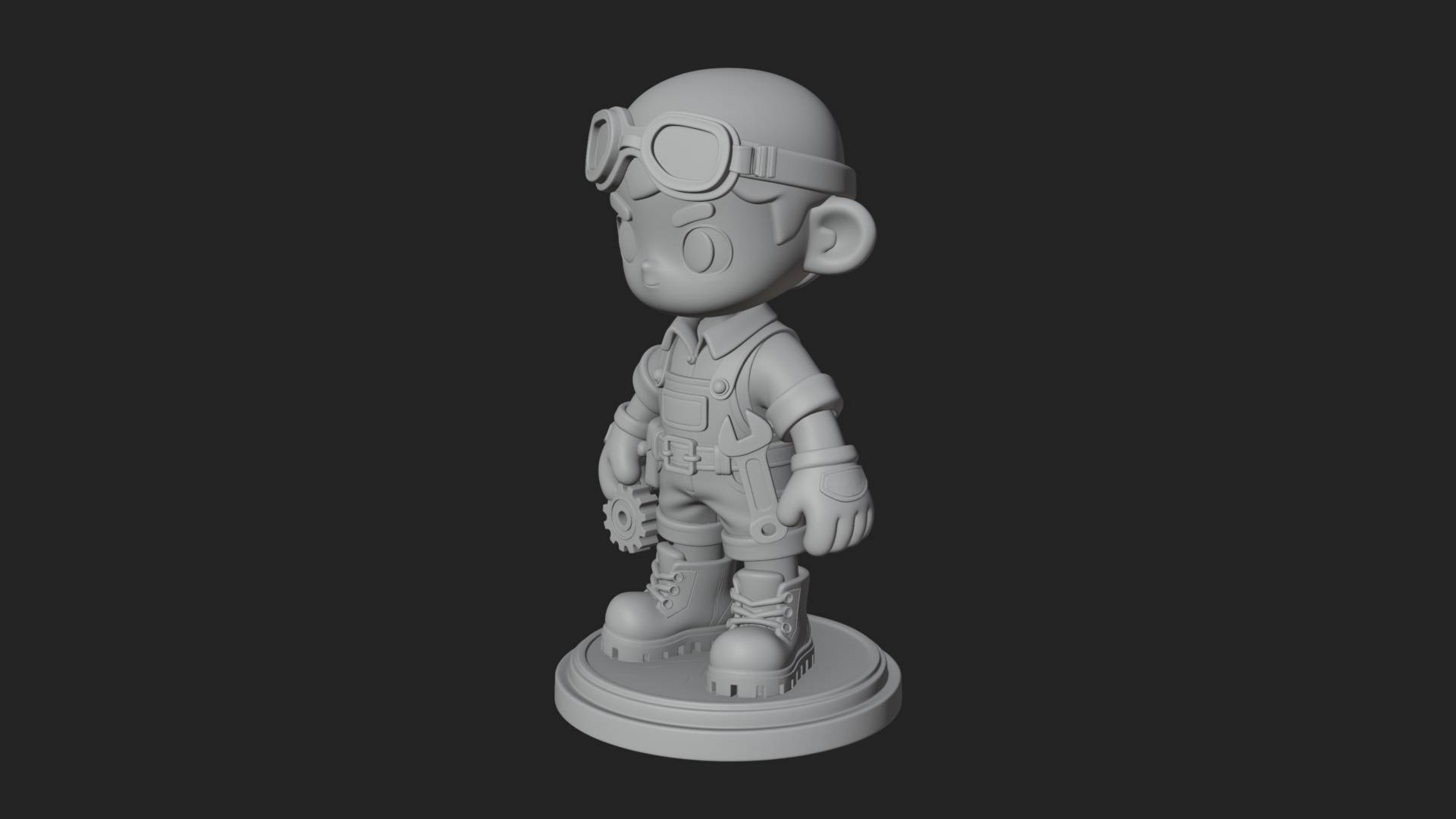 Chibi Mechanic Boy Statue Design 1 3D Print Model 3D Model