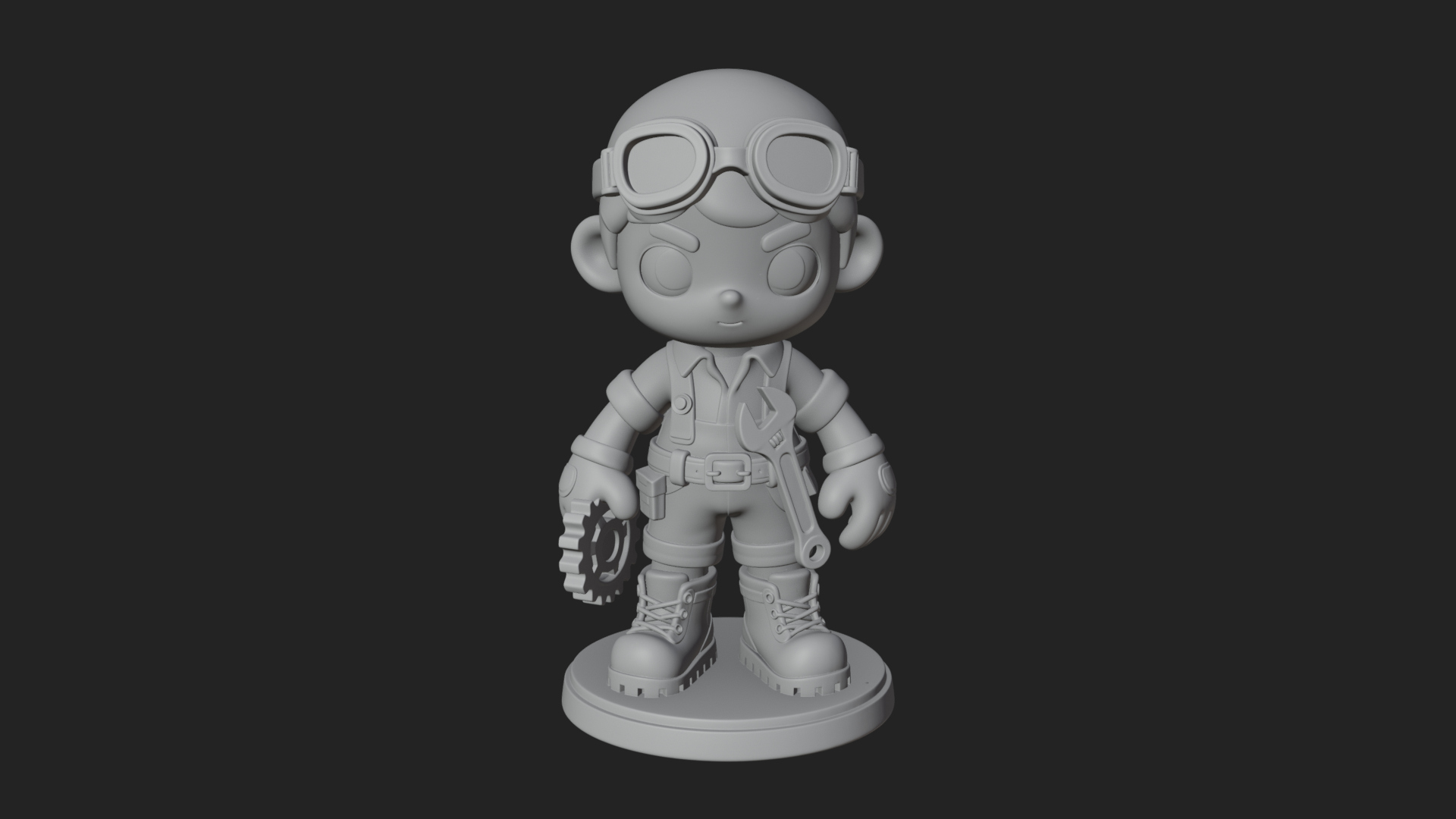 Chibi Mechanic Boy Statue Design 2 3D Print Model 3D Model