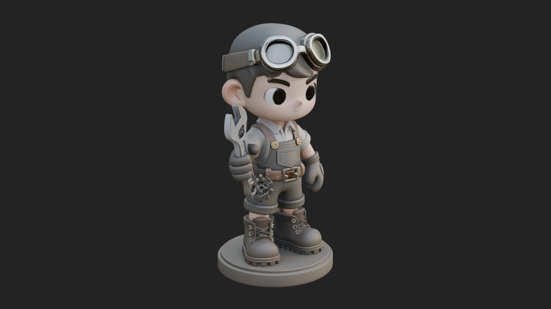 Chibi Mechanic Boy Statue Design 3 3D Print Model 3D Model