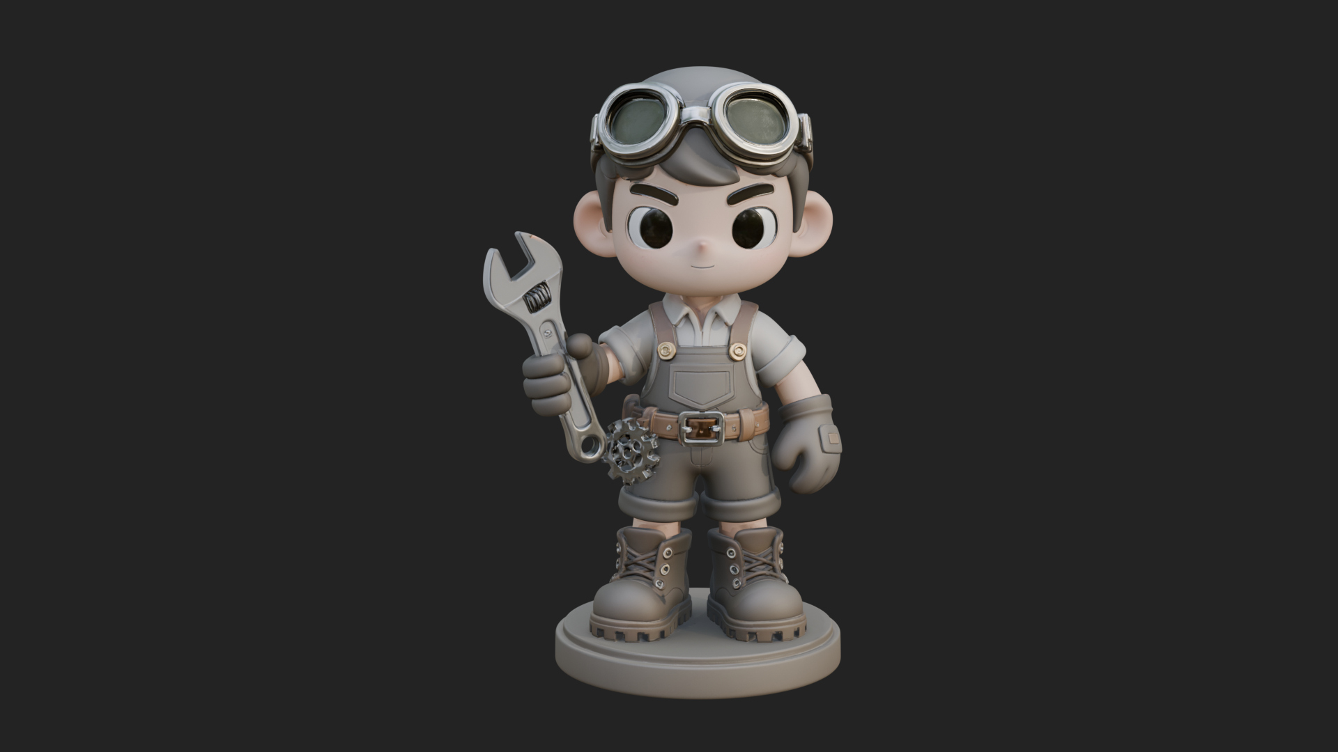 Chibi Mechanic Boy Statue Design 3 3D Print Model 3D Model