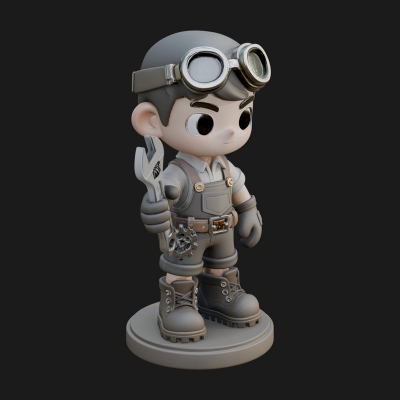 Chibi Mechanic Boy Statue Design 3 3D Print Model