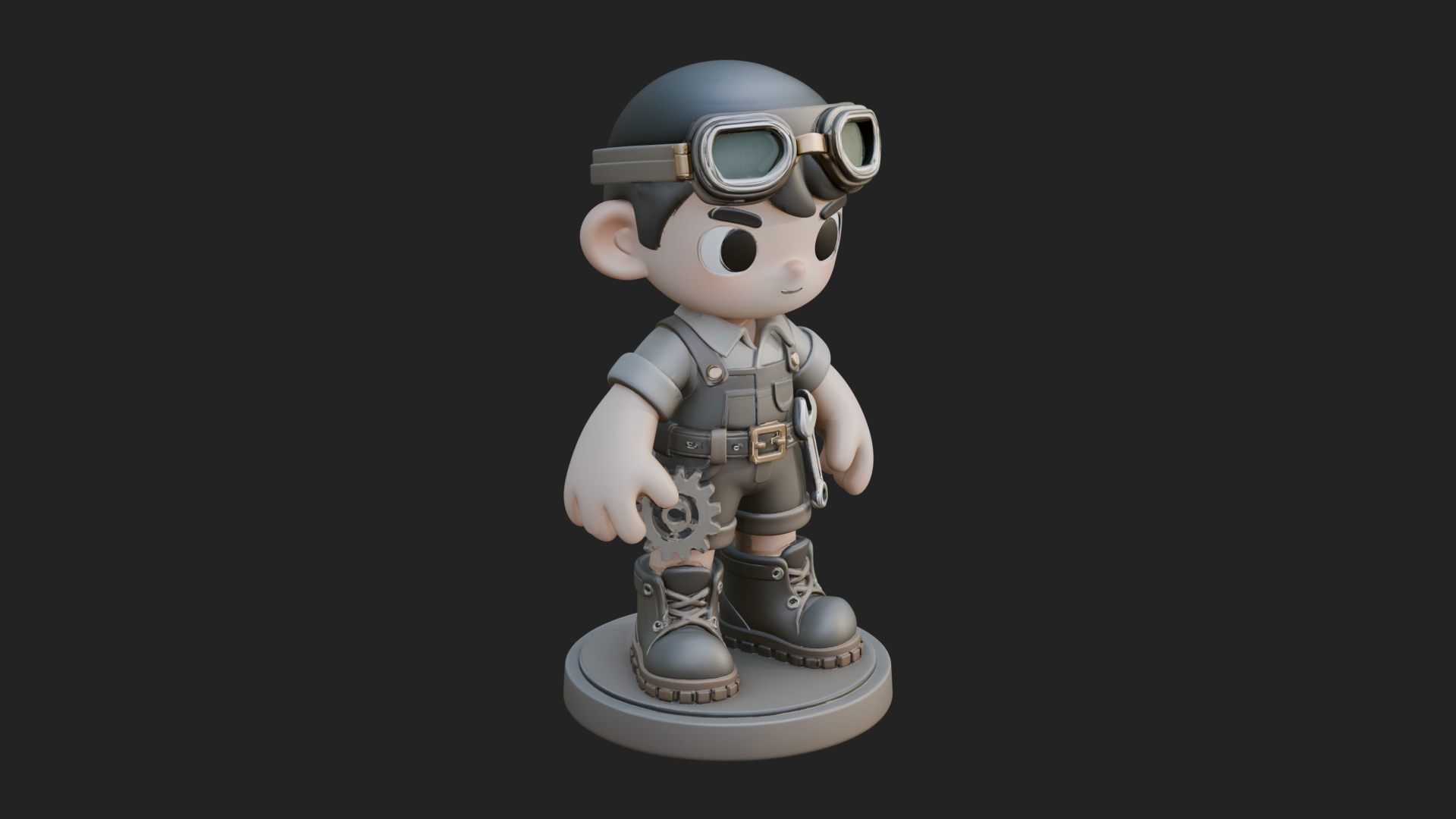 Chibi Mechanic Boy Statue Design 4 3D Print Model 3D Model