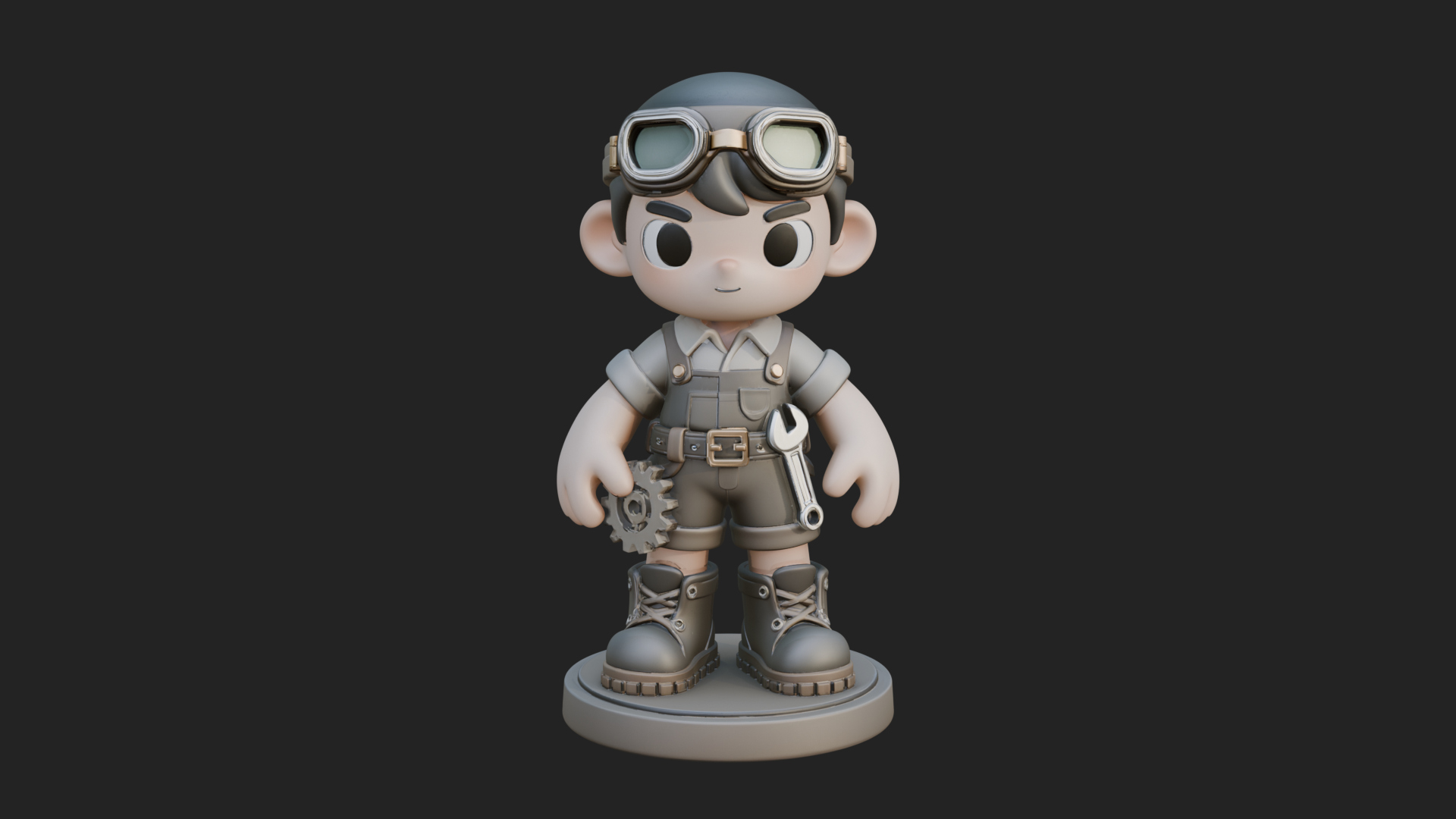Chibi Mechanic Boy Statue Design 4 3D Print Model 3D Model