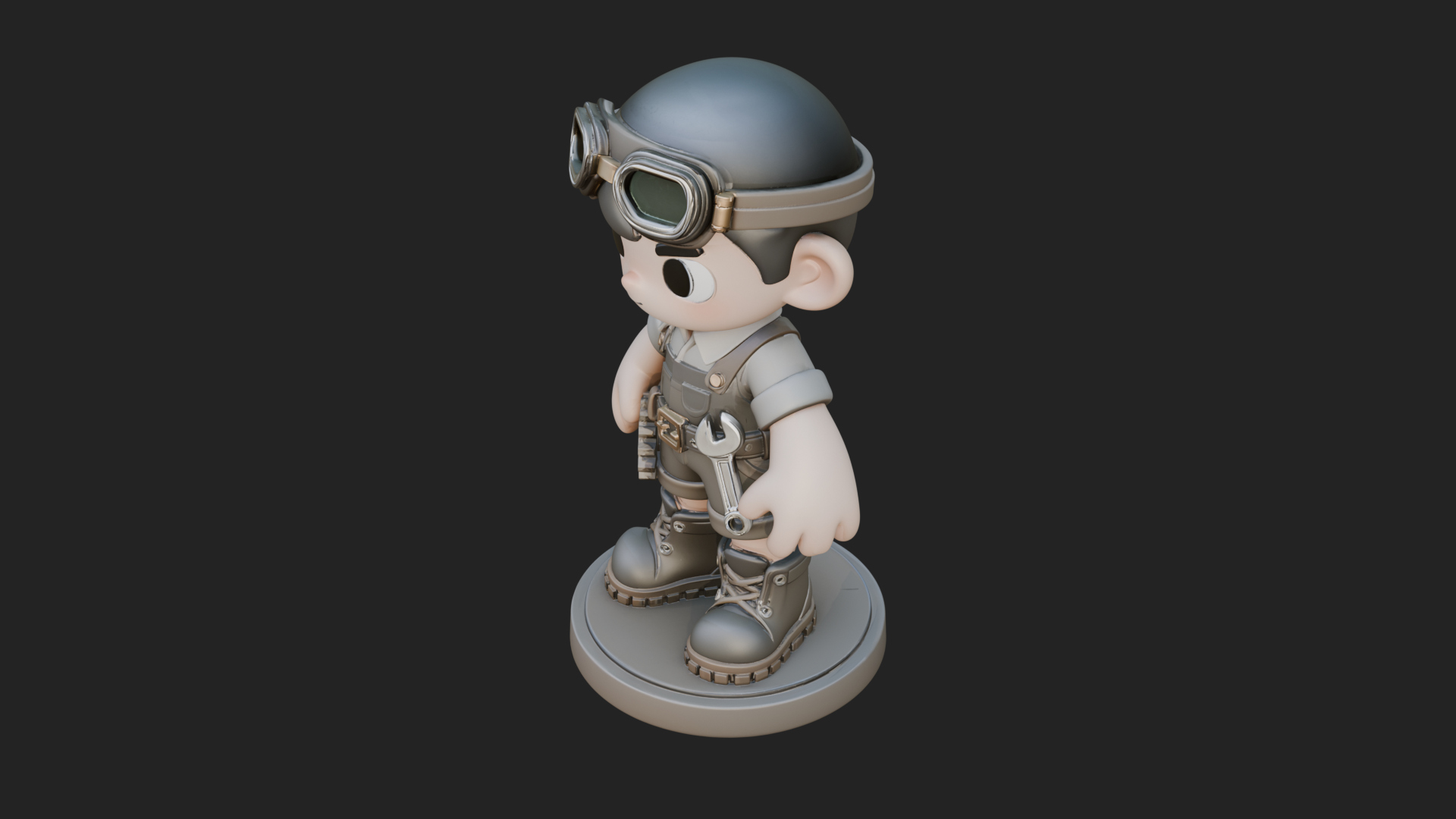 Chibi Mechanic Boy Statue Design 4 3D Print Model 3D Model