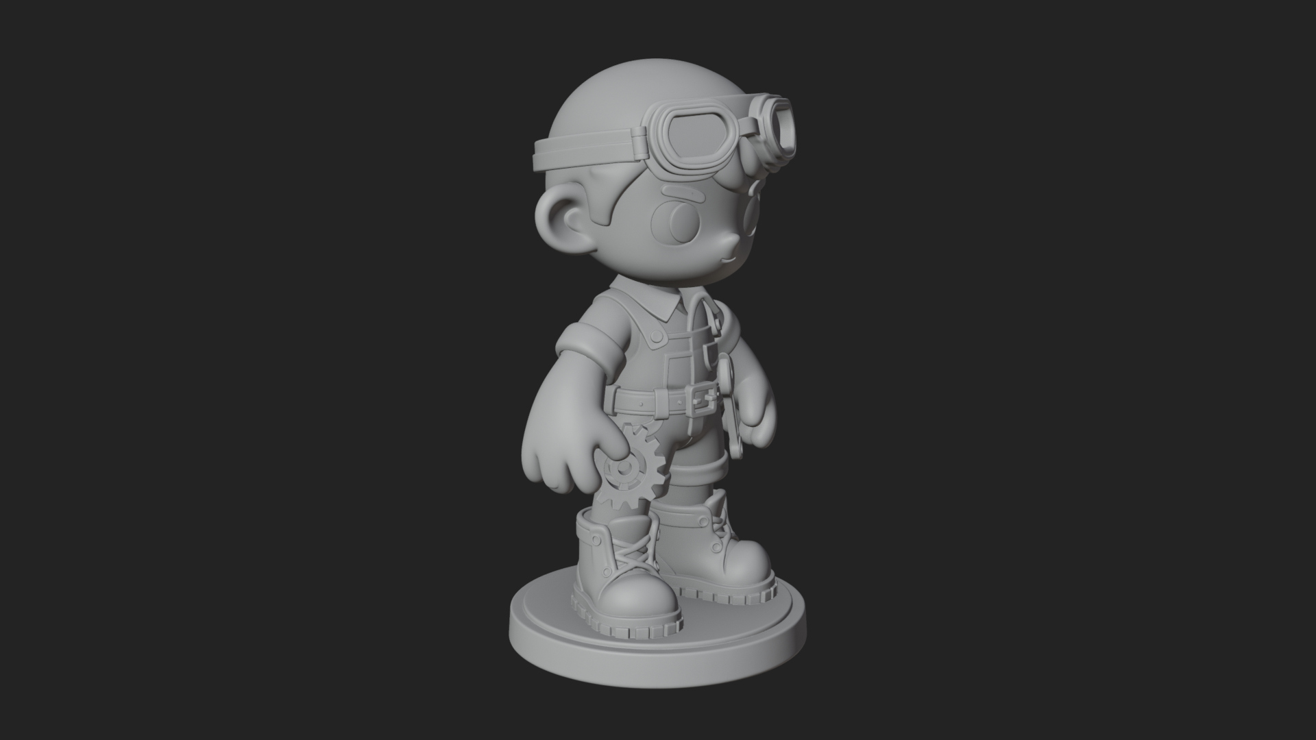 Chibi Mechanic Boy Statue Design 4 3D Print Model 3D Model