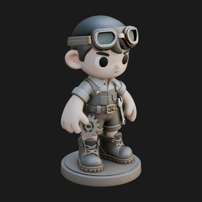 Chibi Mechanic Boy Statue Design 4 3D Print Model