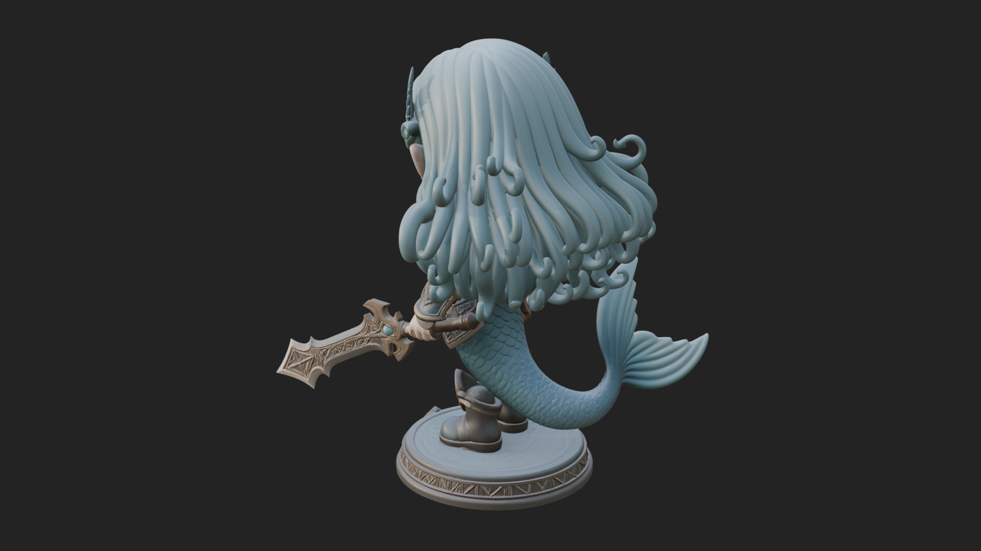 Chibi Mermaid with Sword Statue Design 1 3D Print Model 3D Model