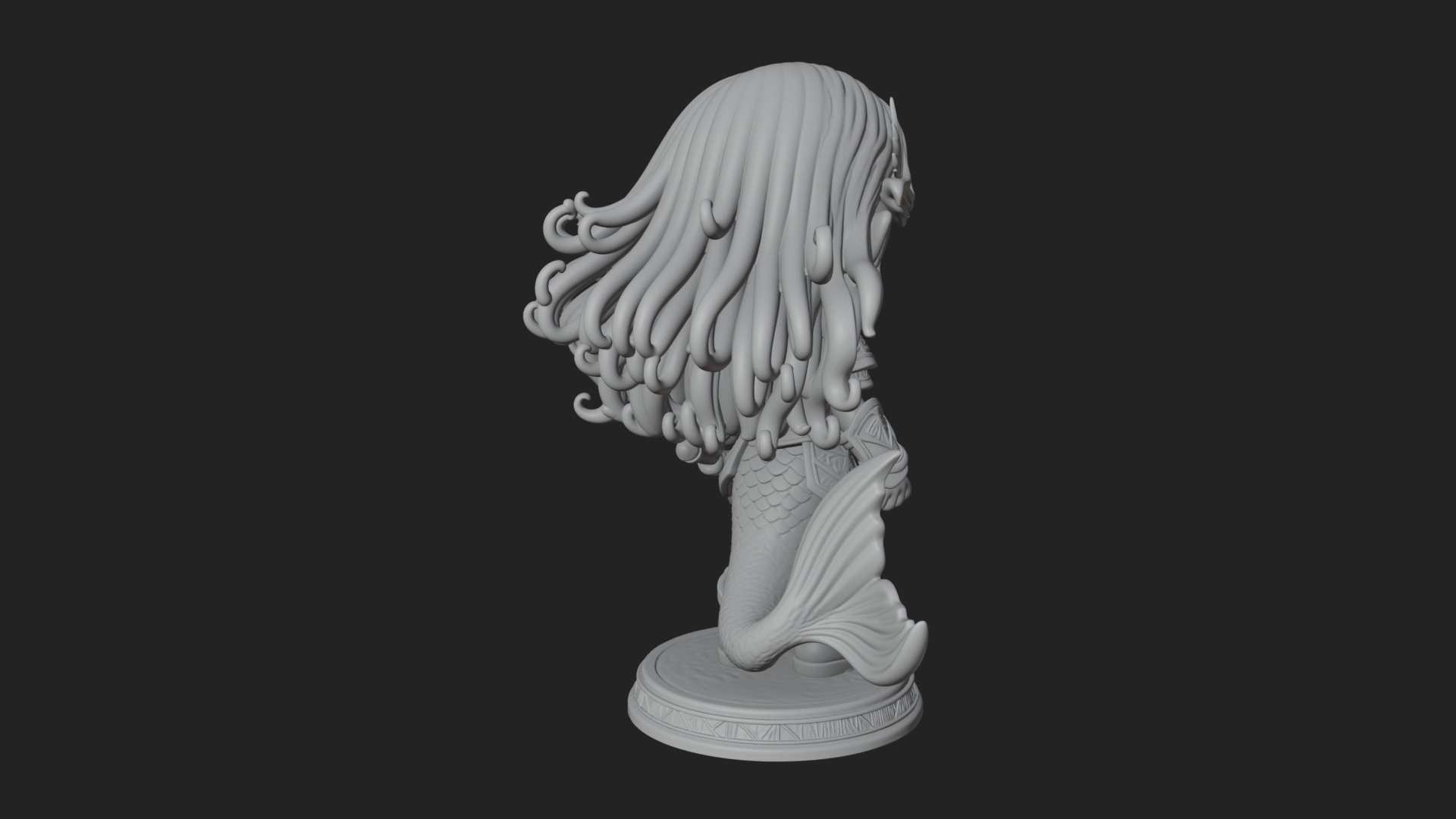 Chibi Mermaid with Sword Statue Design 1 3D Print Model 3D Model