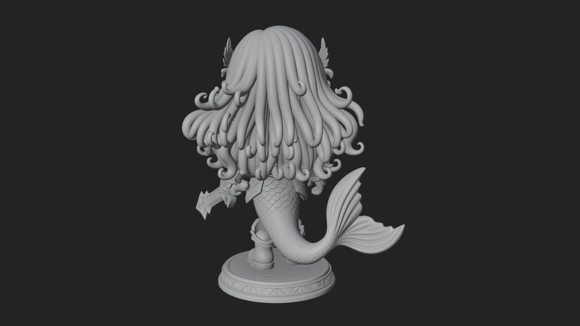 Chibi Mermaid with Sword Statue Design 1 3D Print Model 3D Model