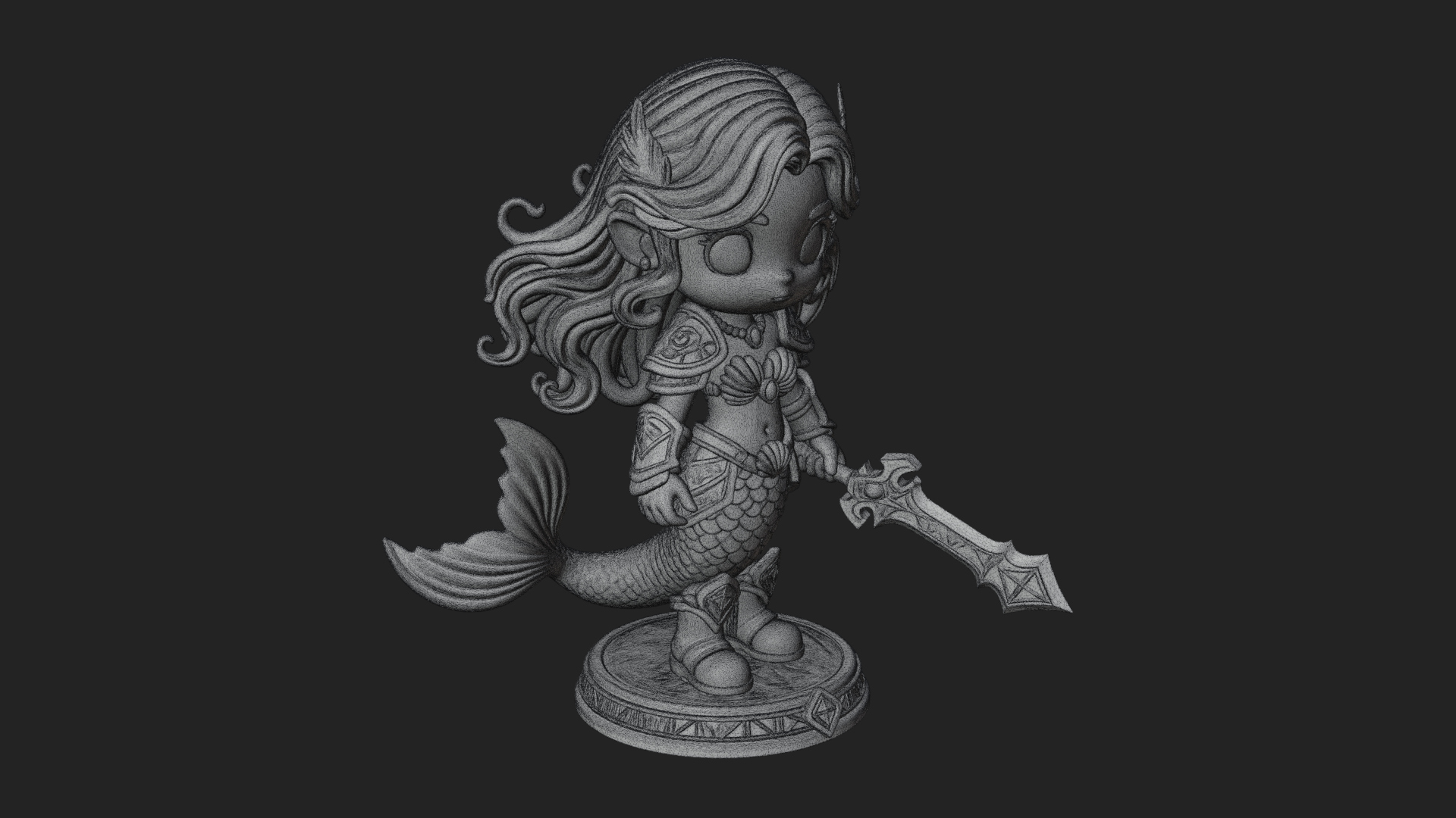 Chibi Mermaid with Sword Statue Design 1 3D Print Model 3D Model