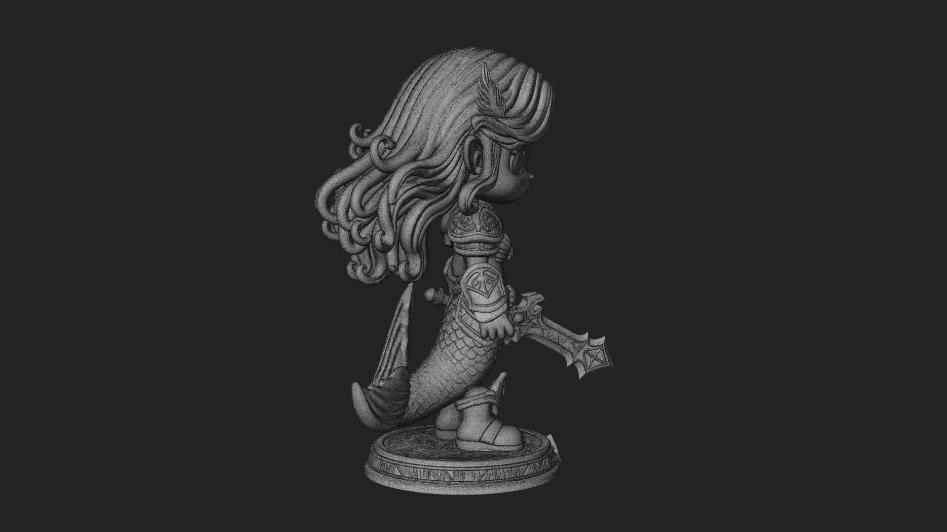 Chibi Mermaid with Sword Statue Design 1 3D Print Model 3D Model
