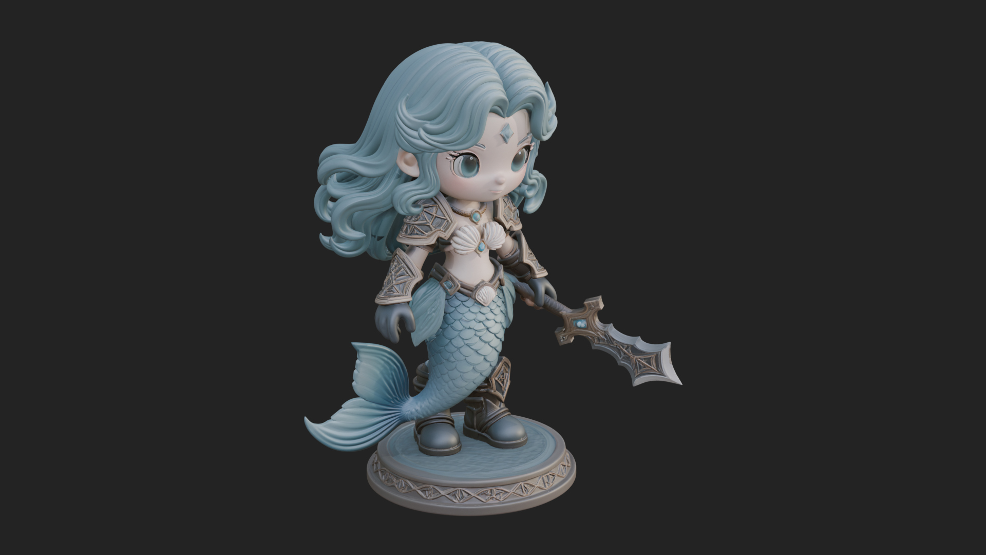 Chibi Mermaid with Sword Statue Design 2 3D Print Model 3D Model