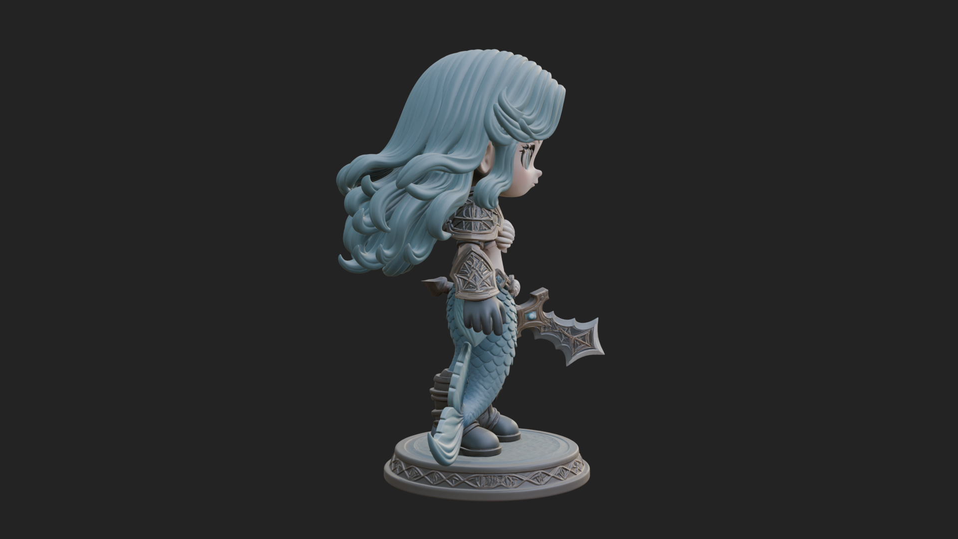 Chibi Mermaid with Sword Statue Design 2 3D Print Model 3D Model