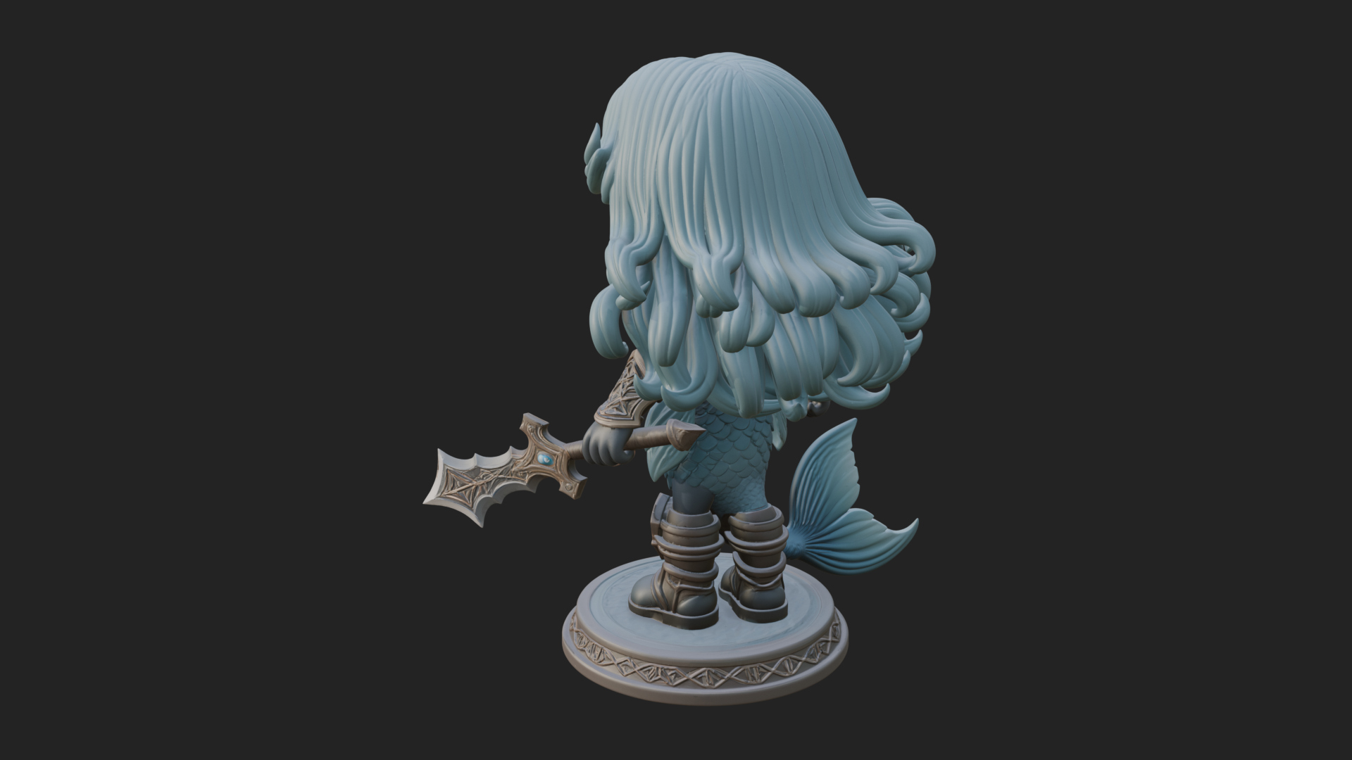 Chibi Mermaid with Sword Statue Design 2 3D Print Model 3D Model