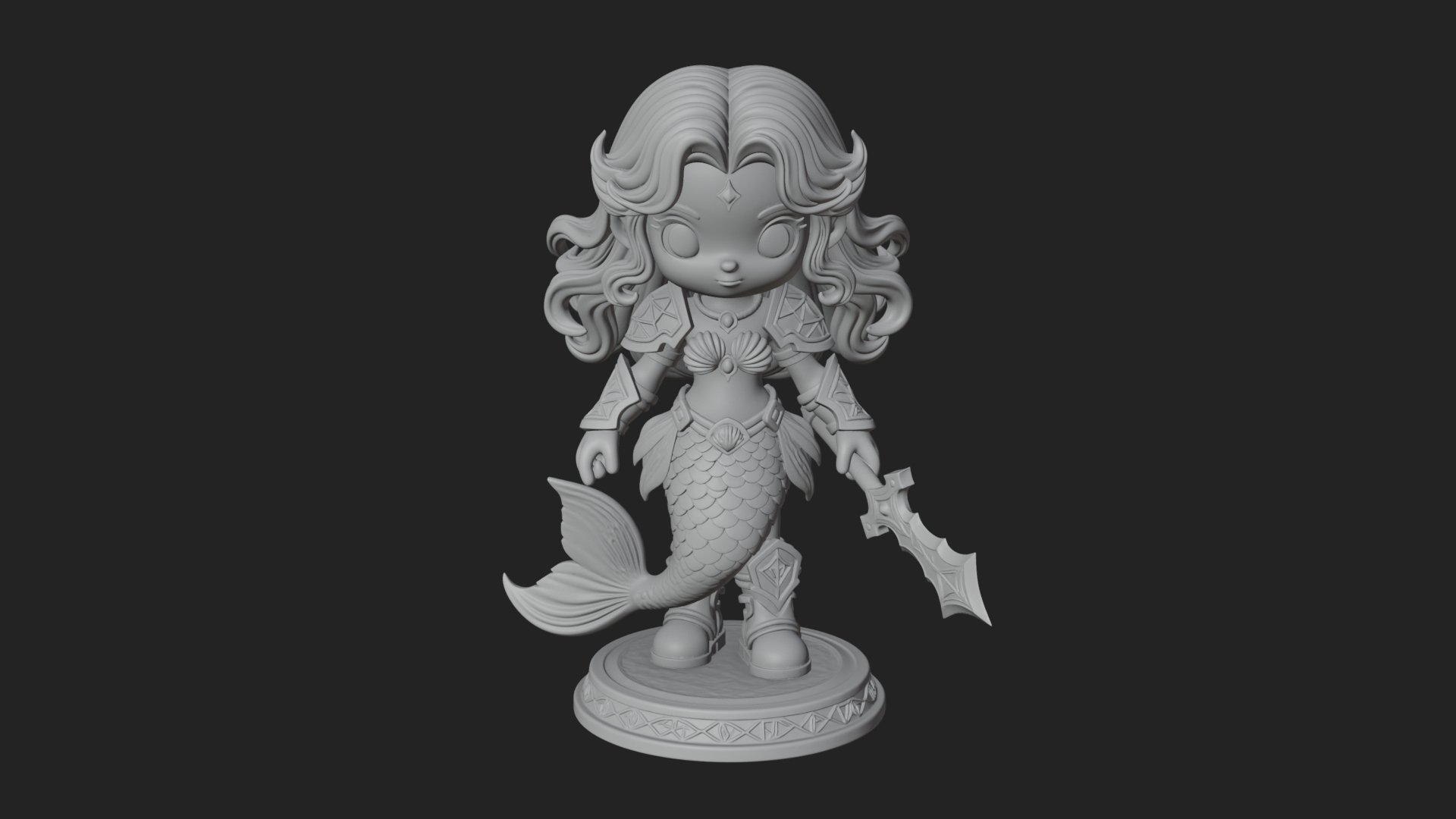 Chibi Mermaid with Sword Statue Design 2 3D Print Model 3D Model