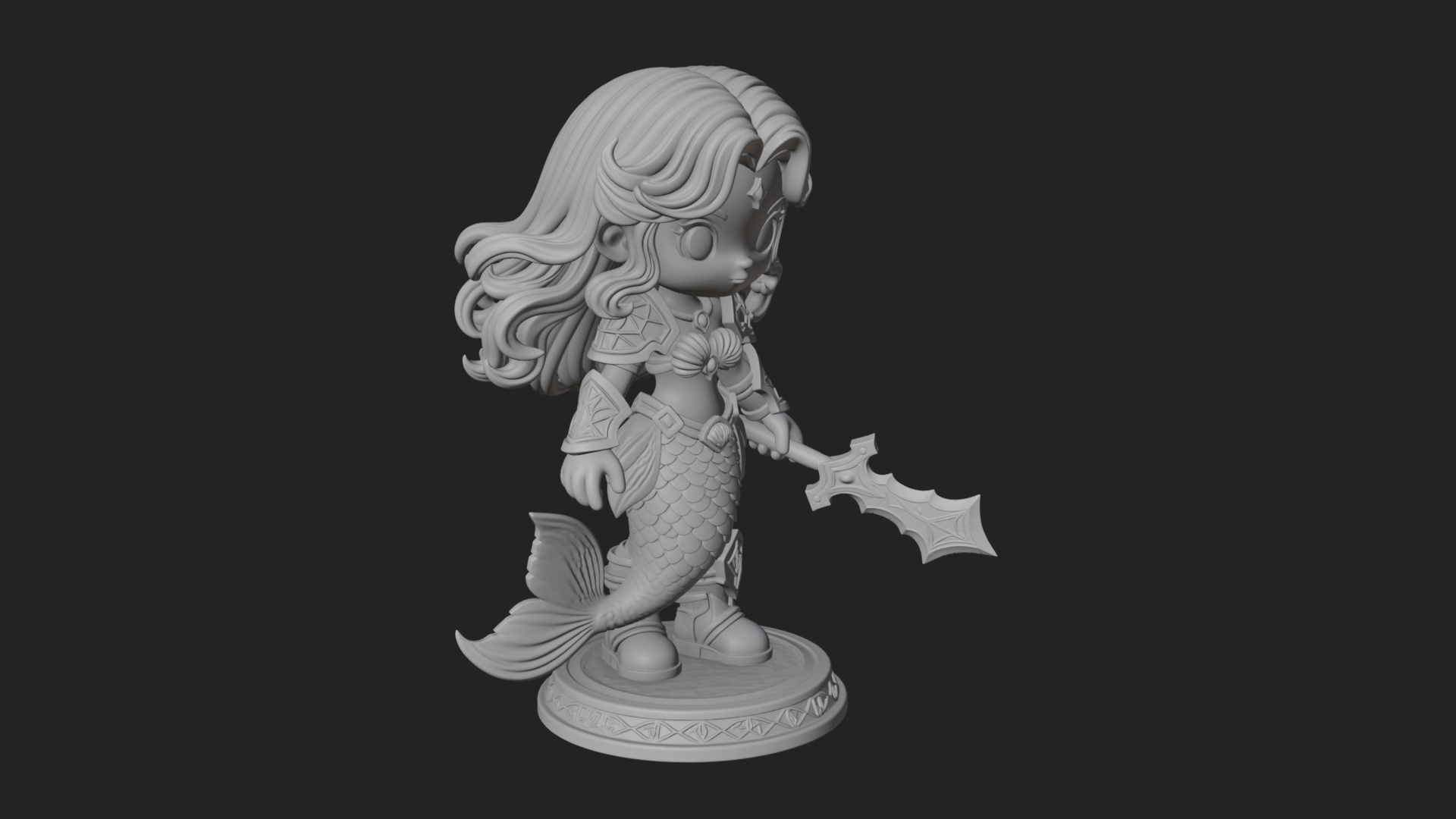 Chibi Mermaid with Sword Statue Design 2 3D Print Model 3D Model