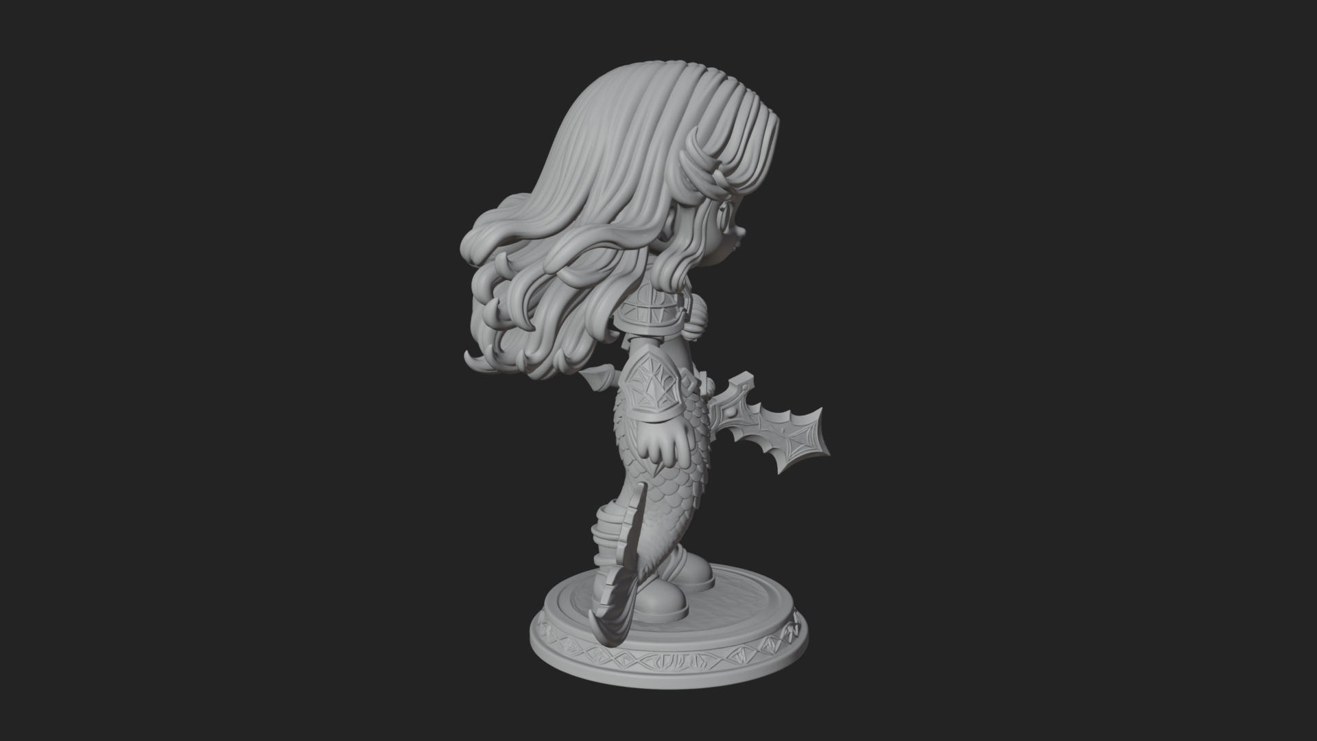 Chibi Mermaid with Sword Statue Design 2 3D Print Model 3D Model