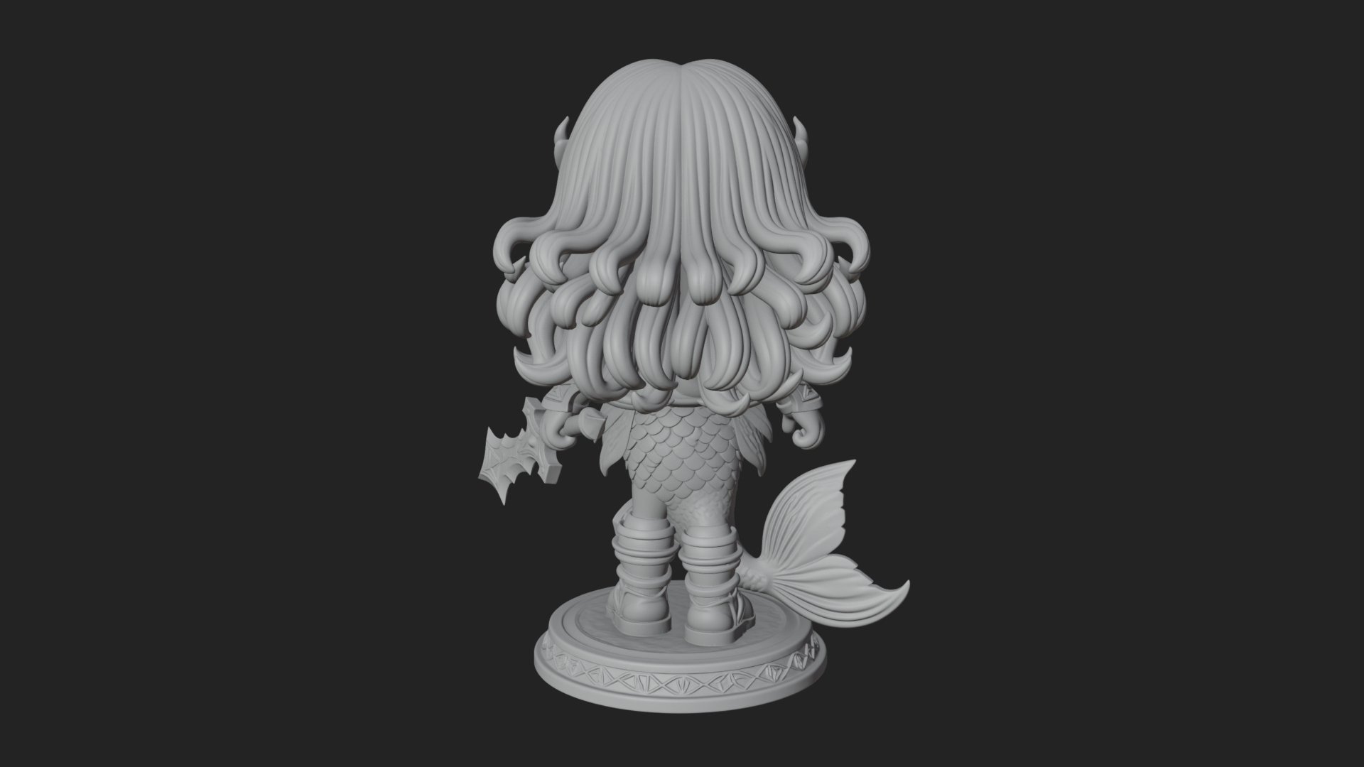 Chibi Mermaid with Sword Statue Design 2 3D Print Model 3D Model
