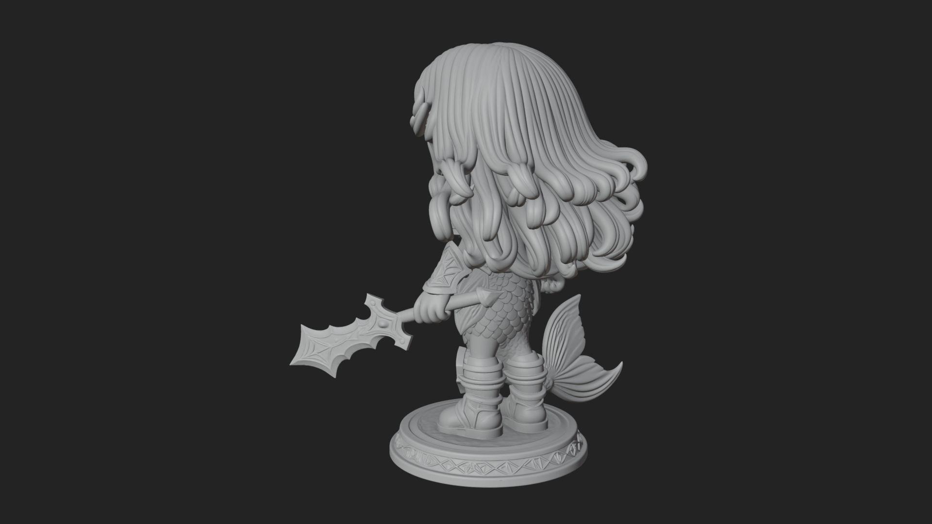Chibi Mermaid with Sword Statue Design 2 3D Print Model 3D Model