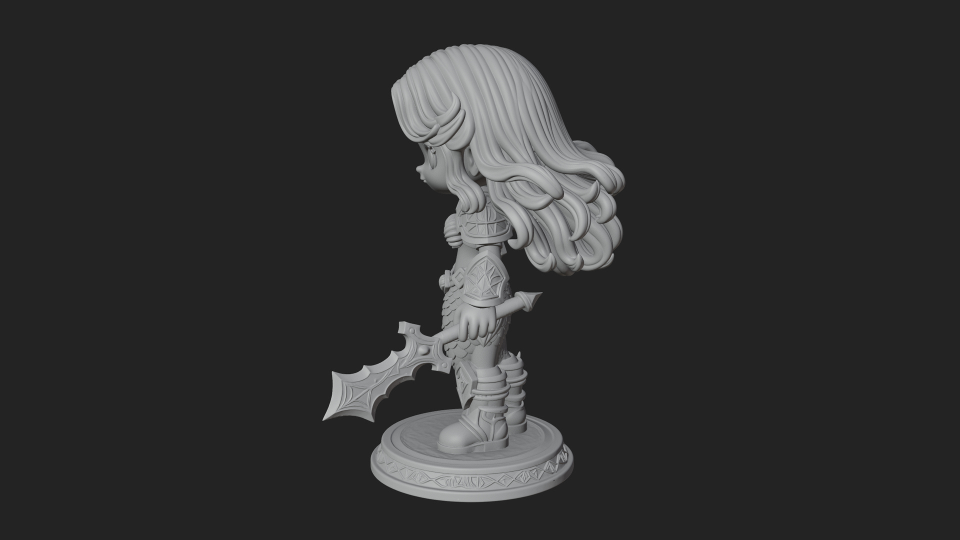 Chibi Mermaid with Sword Statue Design 2 3D Print Model 3D Model