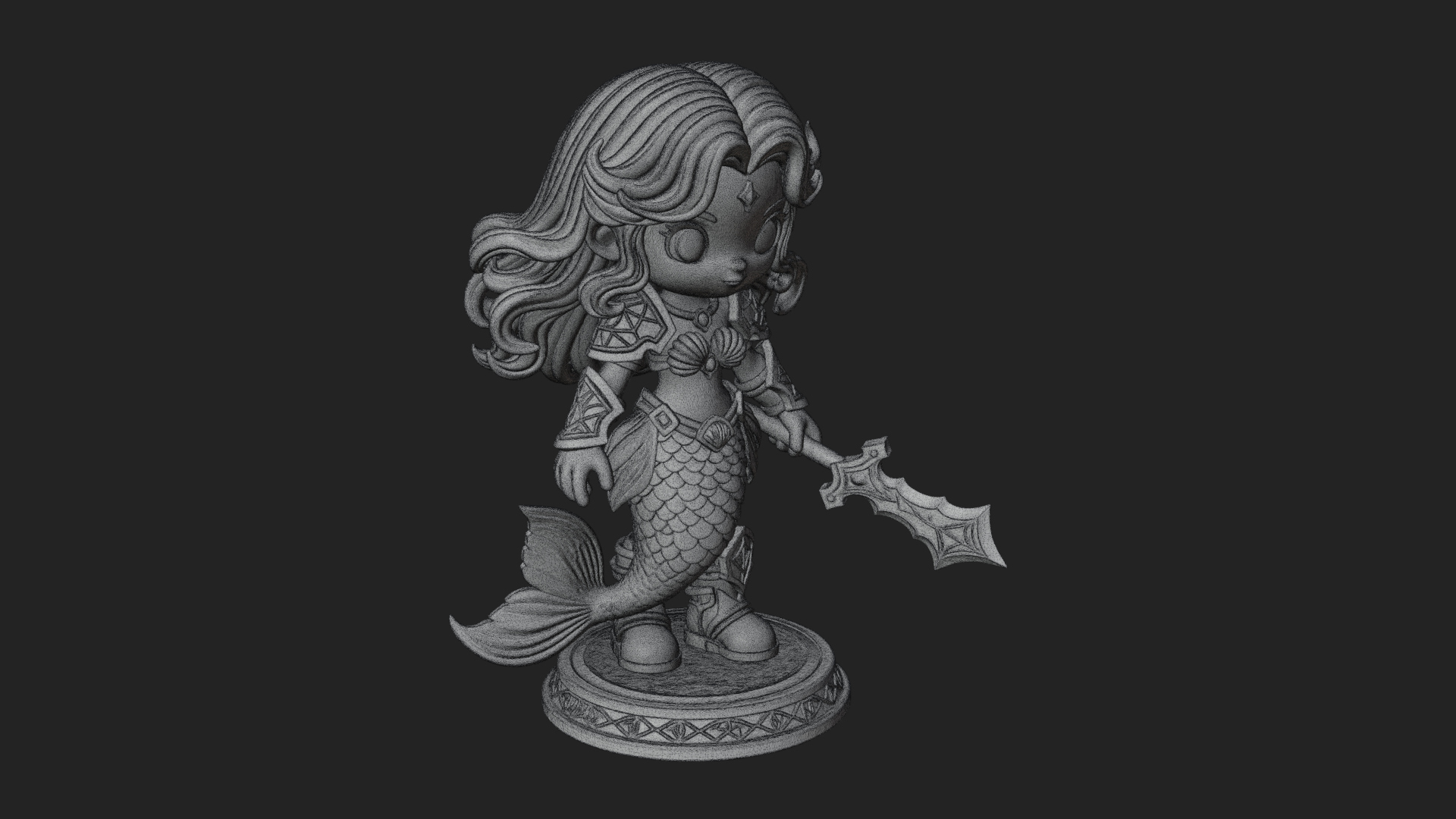 Chibi Mermaid with Sword Statue Design 2 3D Print Model 3D Model