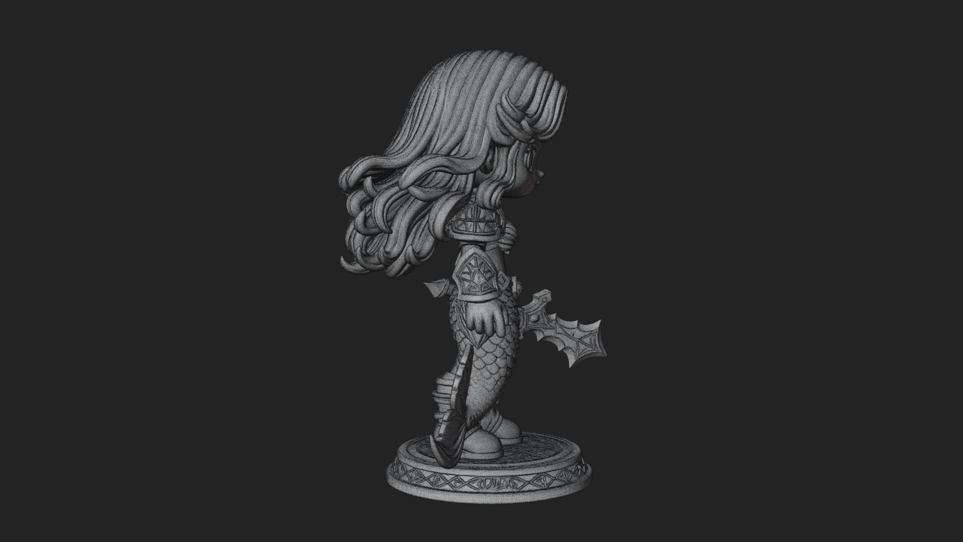 Chibi Mermaid with Sword Statue Design 2 3D Print Model 3D Model