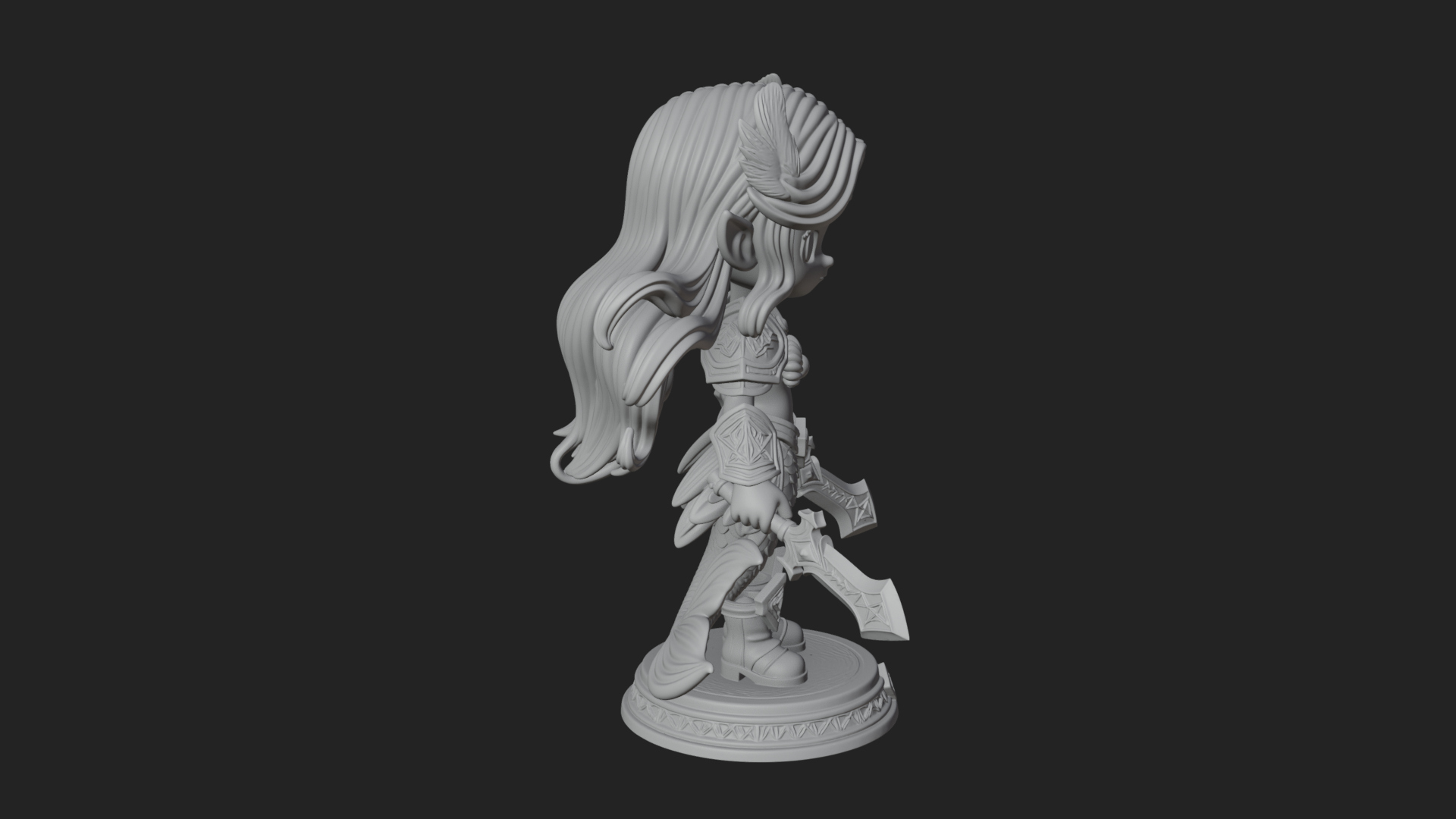 Chibi Mermaid with Sword Statue Design 3 3D Print Model 3D Model