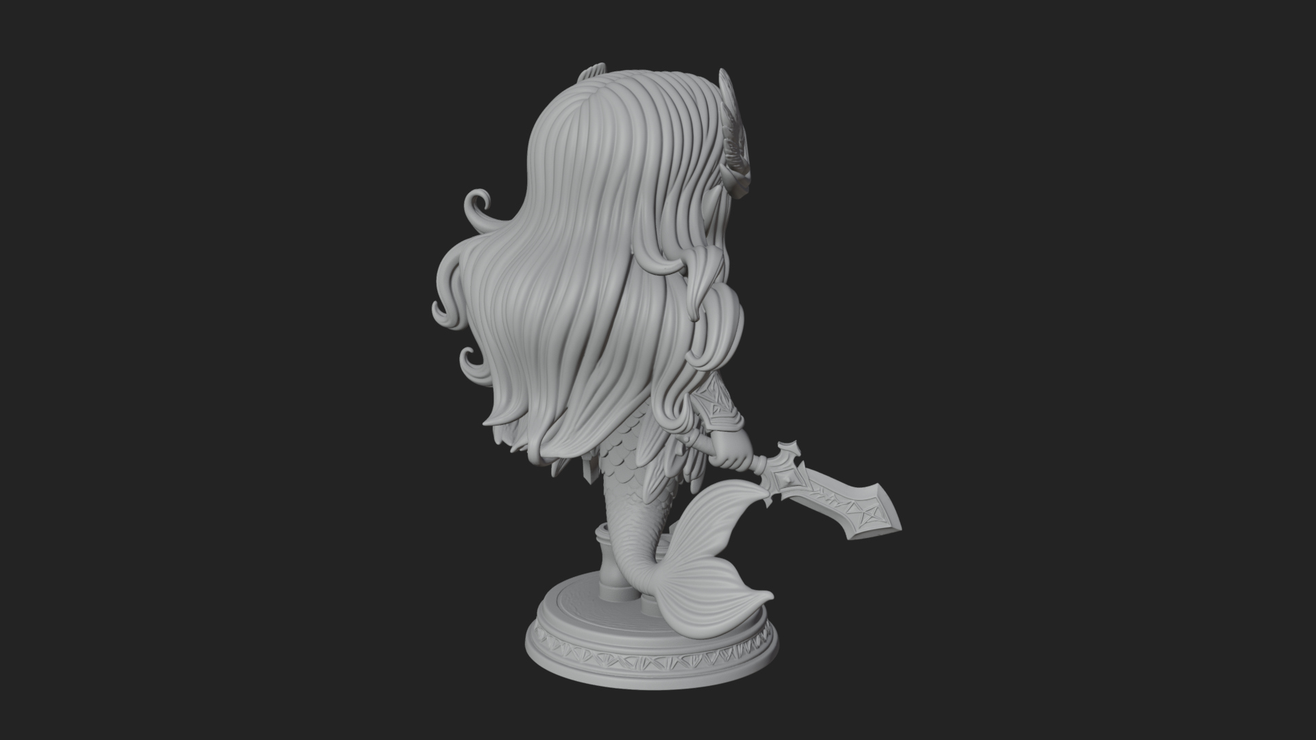 Chibi Mermaid with Sword Statue Design 3 3D Print Model 3D Model