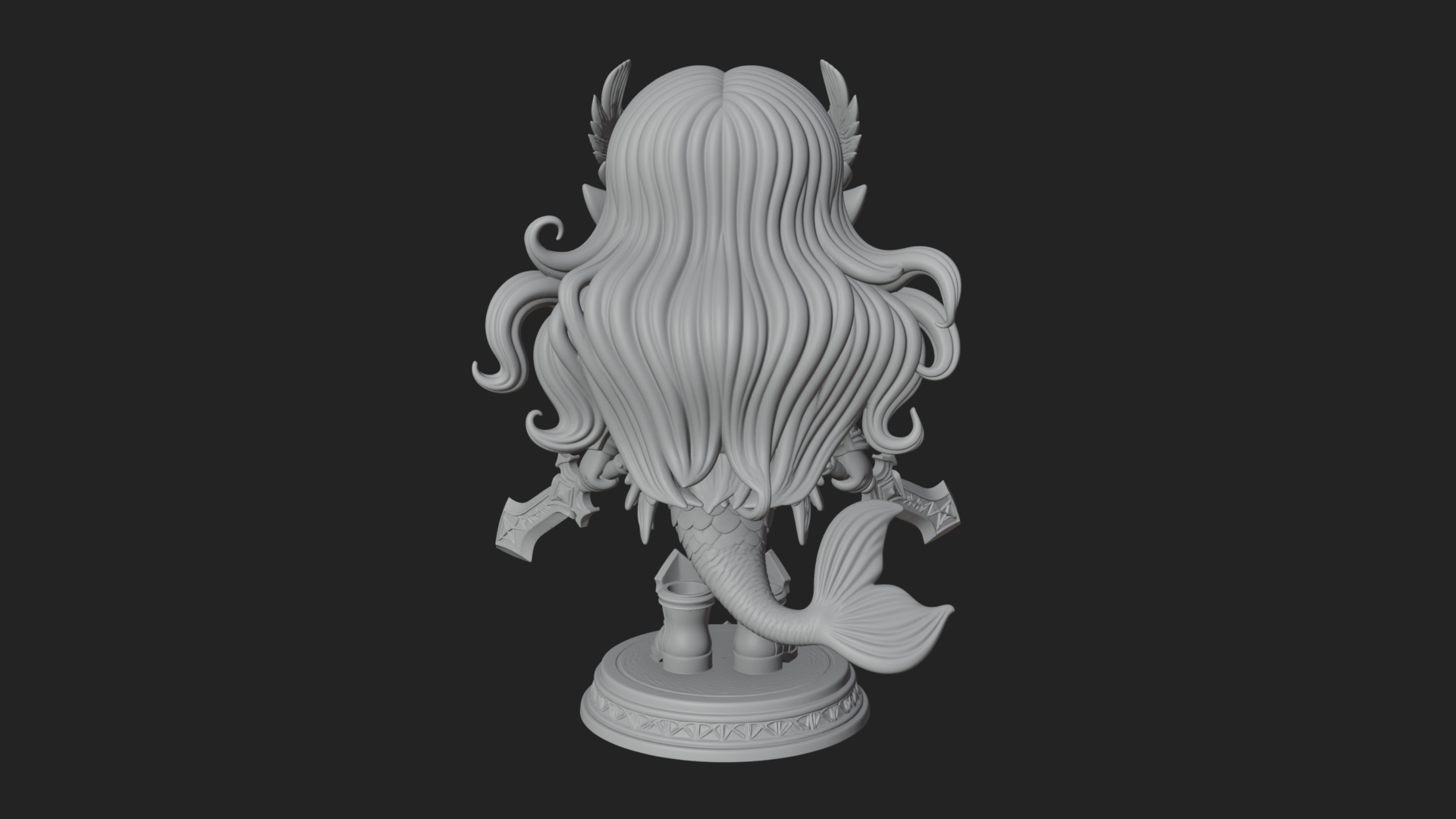 Chibi Mermaid with Sword Statue Design 3 3D Print Model 3D Model