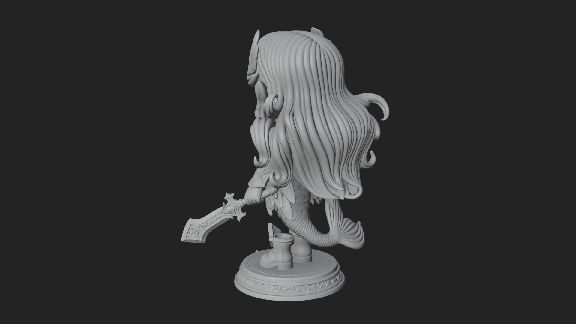 Chibi Mermaid with Sword Statue Design 3 3D Print Model 3D Model