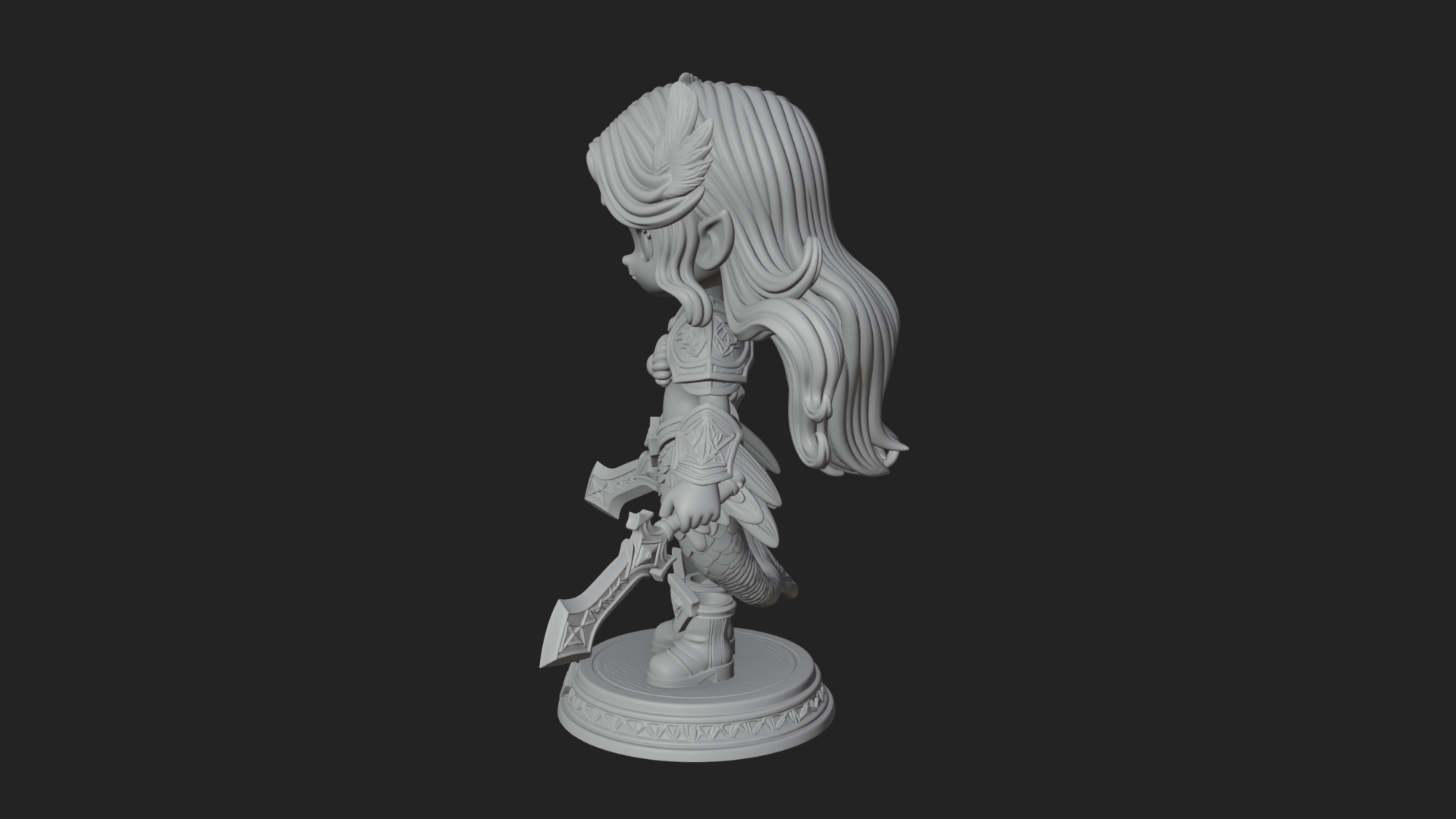 Chibi Mermaid with Sword Statue Design 3 3D Print Model 3D Model