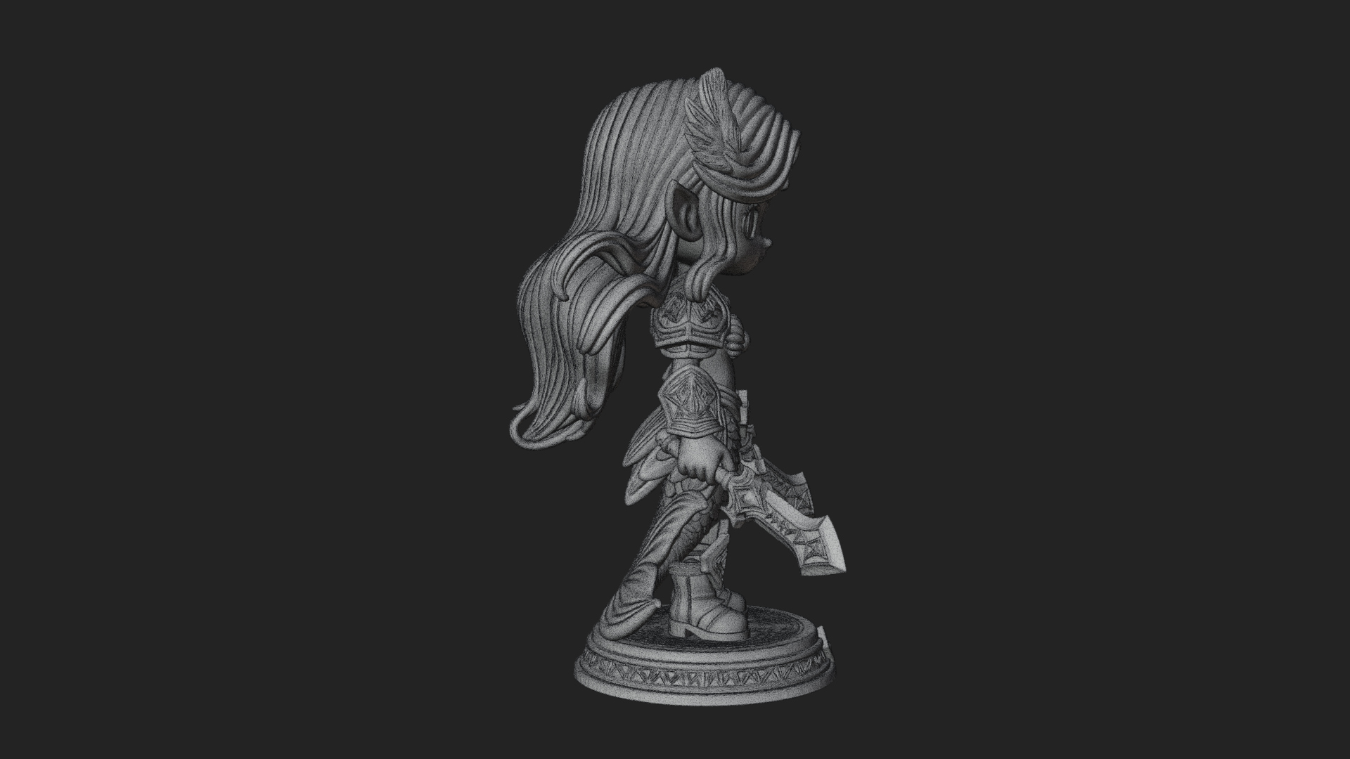 Chibi Mermaid with Sword Statue Design 3 3D Print Model 3D Model