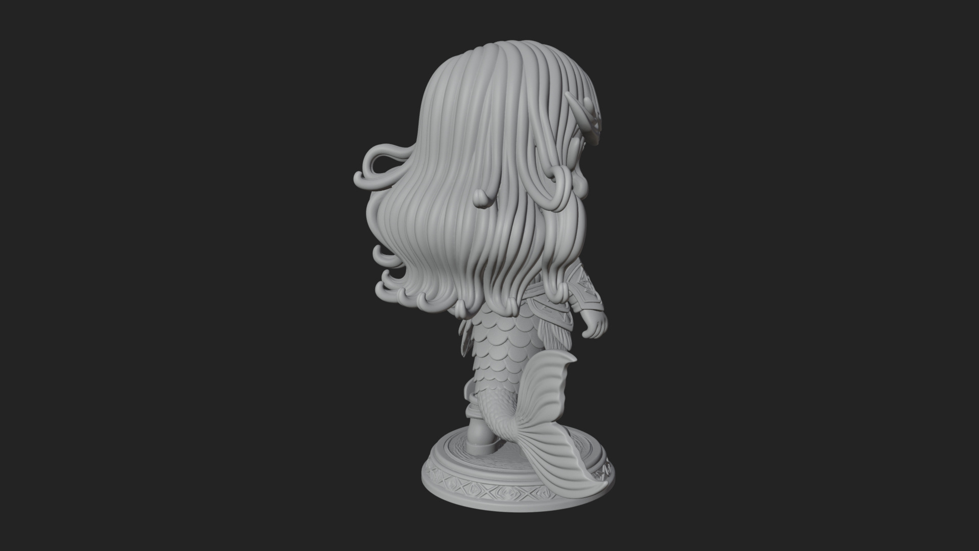 Chibi Mermaid with Sword Statue Design 4 3D Print Model 3D Model