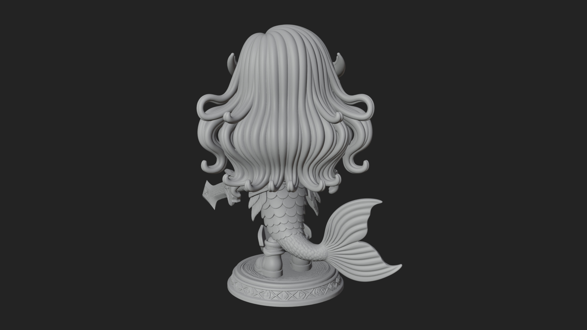 Chibi Mermaid with Sword Statue Design 4 3D Print Model 3D Model