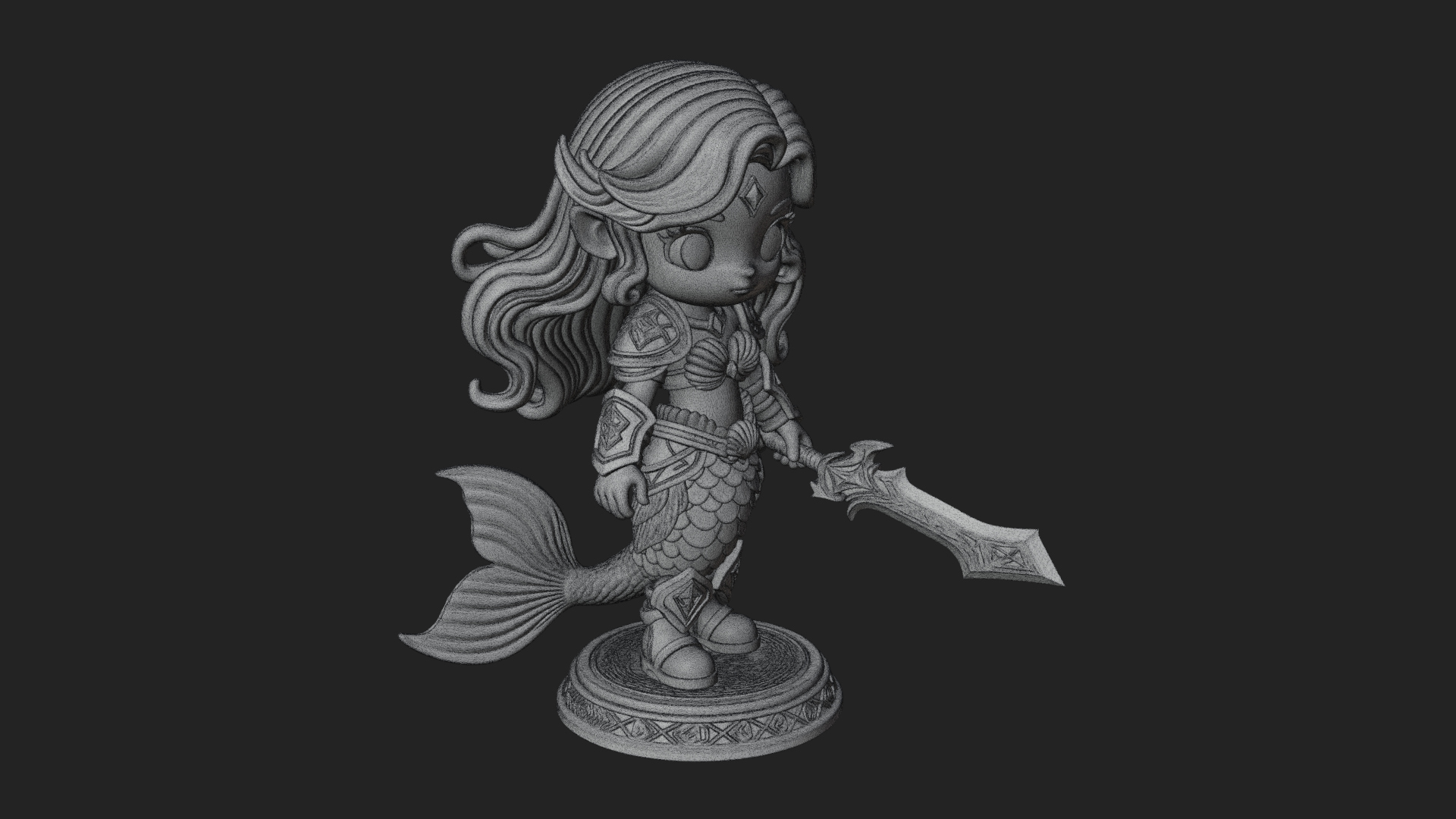 Chibi Mermaid with Sword Statue Design 4 3D Print Model 3D Model
