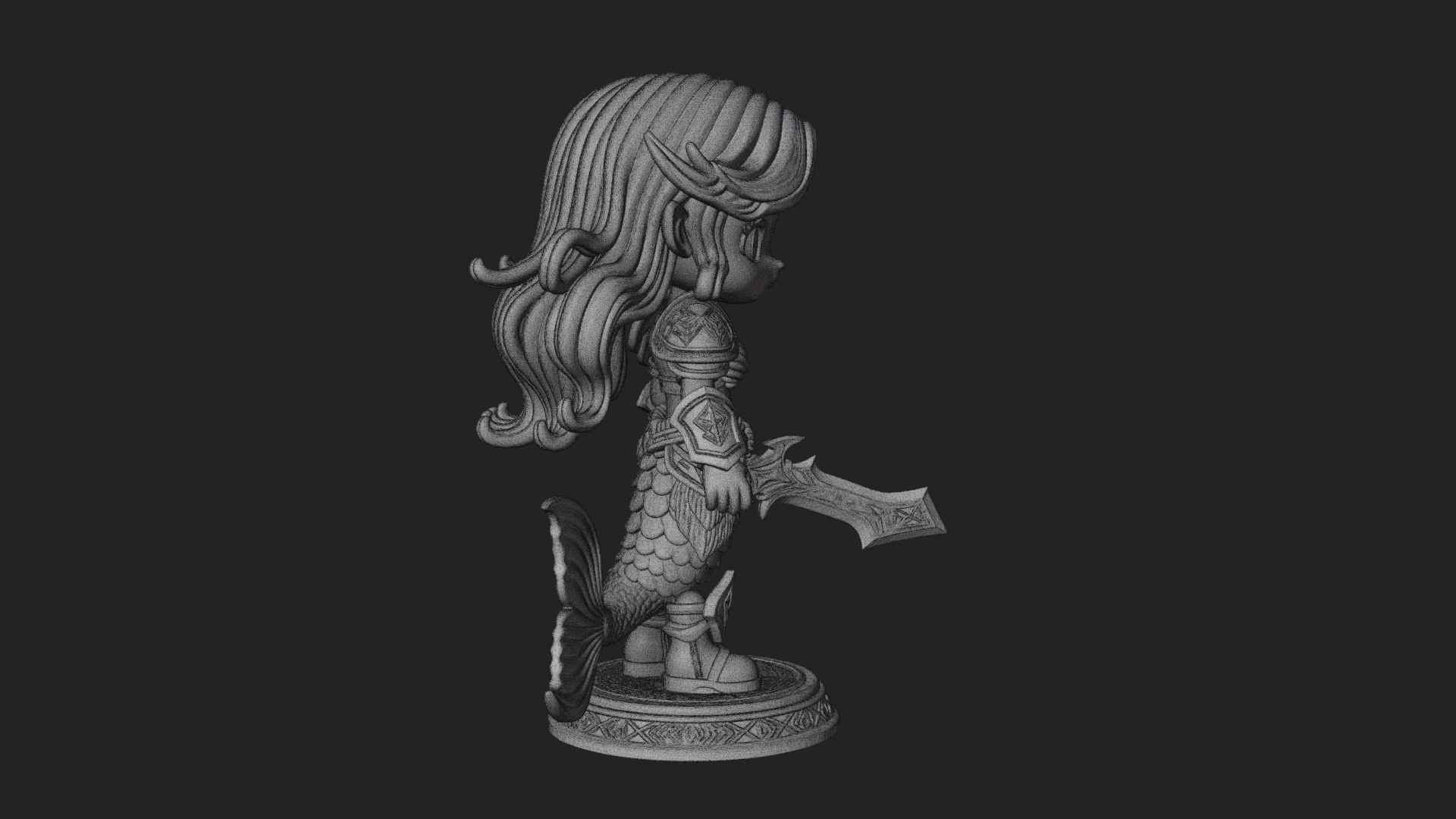 Chibi Mermaid with Sword Statue Design 4 3D Print Model 3D Model