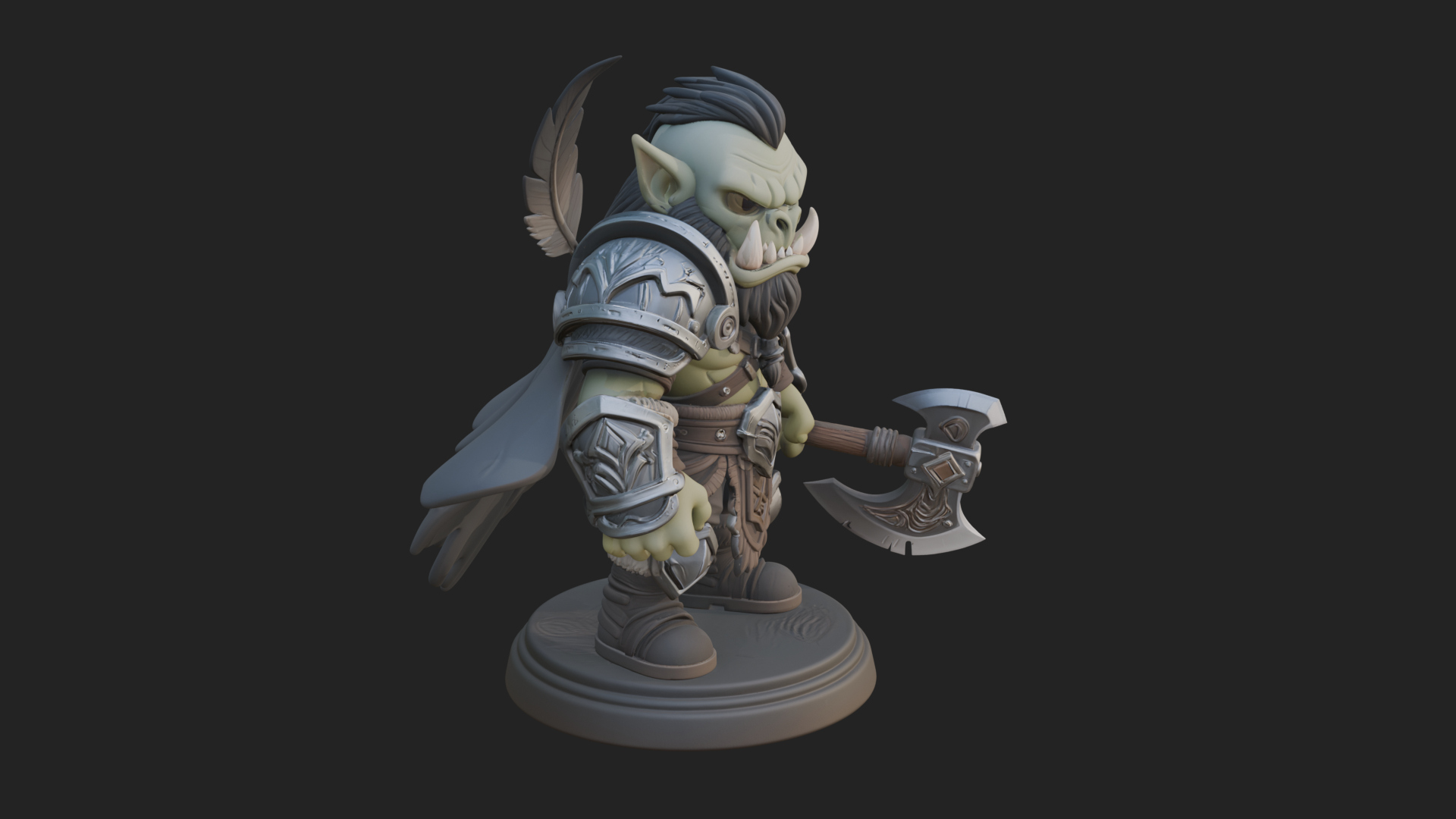 Chibi Orc with War Axe Statue Design 1 3D Print Model 3D Model